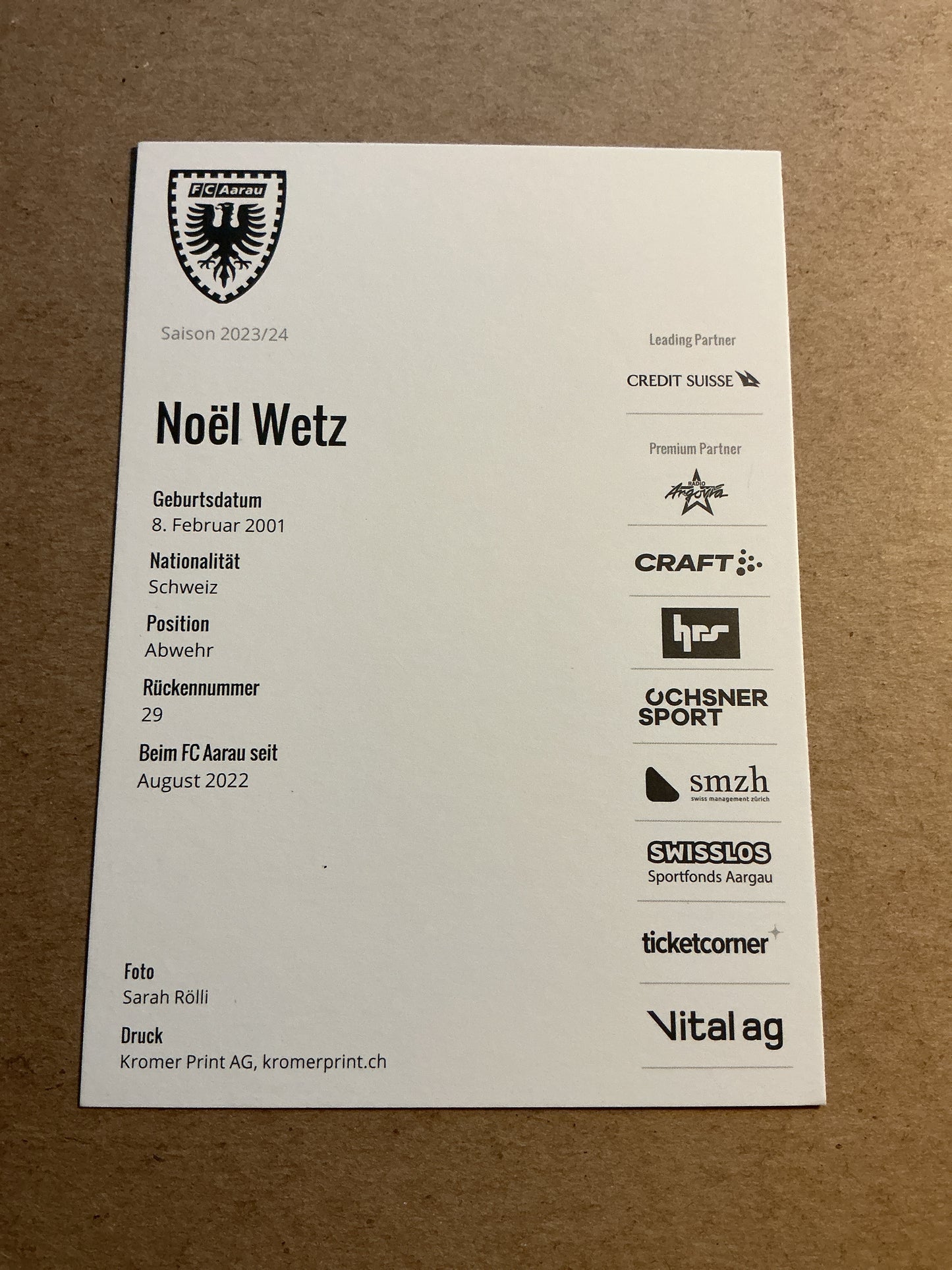 Noël Wetz, Switzerland 🇨🇭 FC Aarau 2023/24 hand signed