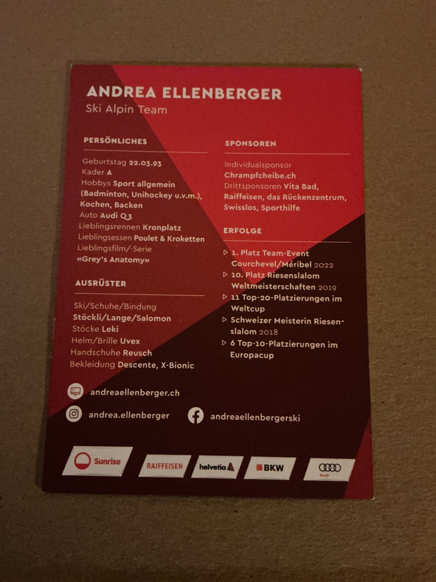 Andrea Ellenberger, Switzerland 🇨🇭 Alpin 2023/24 hand signed