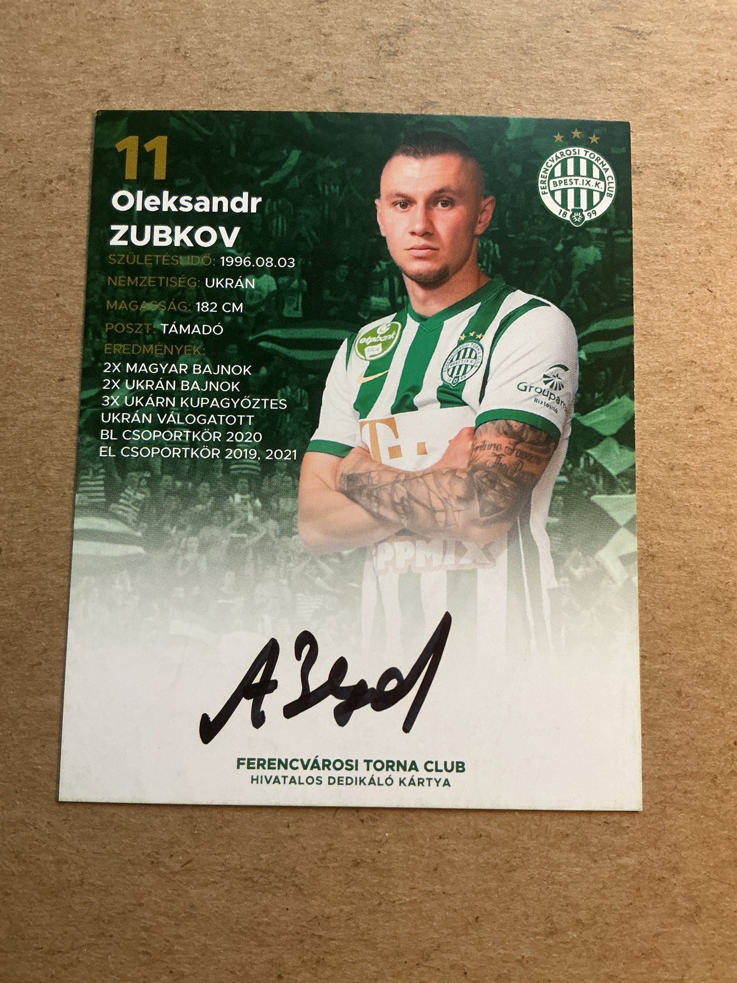 Oleksandr Zubkov, Ukraine 🇺🇦 Ferencvaros TC 2021/22 hand signed