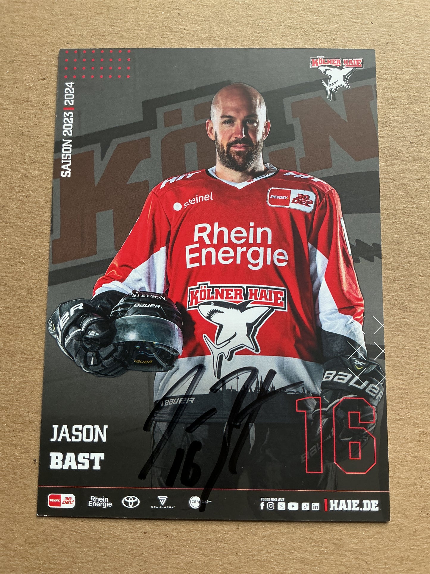 Jason Bast, Germany 🇩🇪 Kölner Haie 2023/24 hand signed