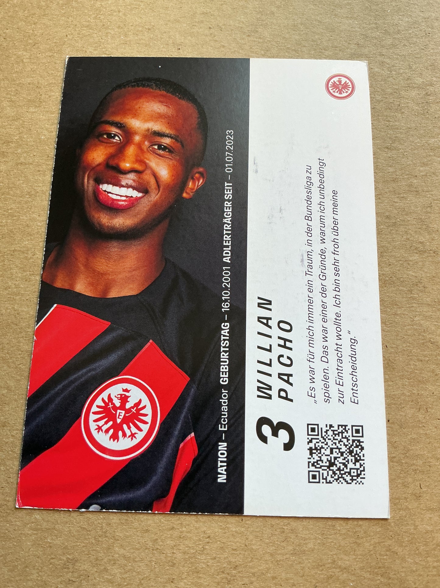 Willian Pacho, Ecuador 🇪🇨 Eintracht Frankfurt 2023/24 hand signed