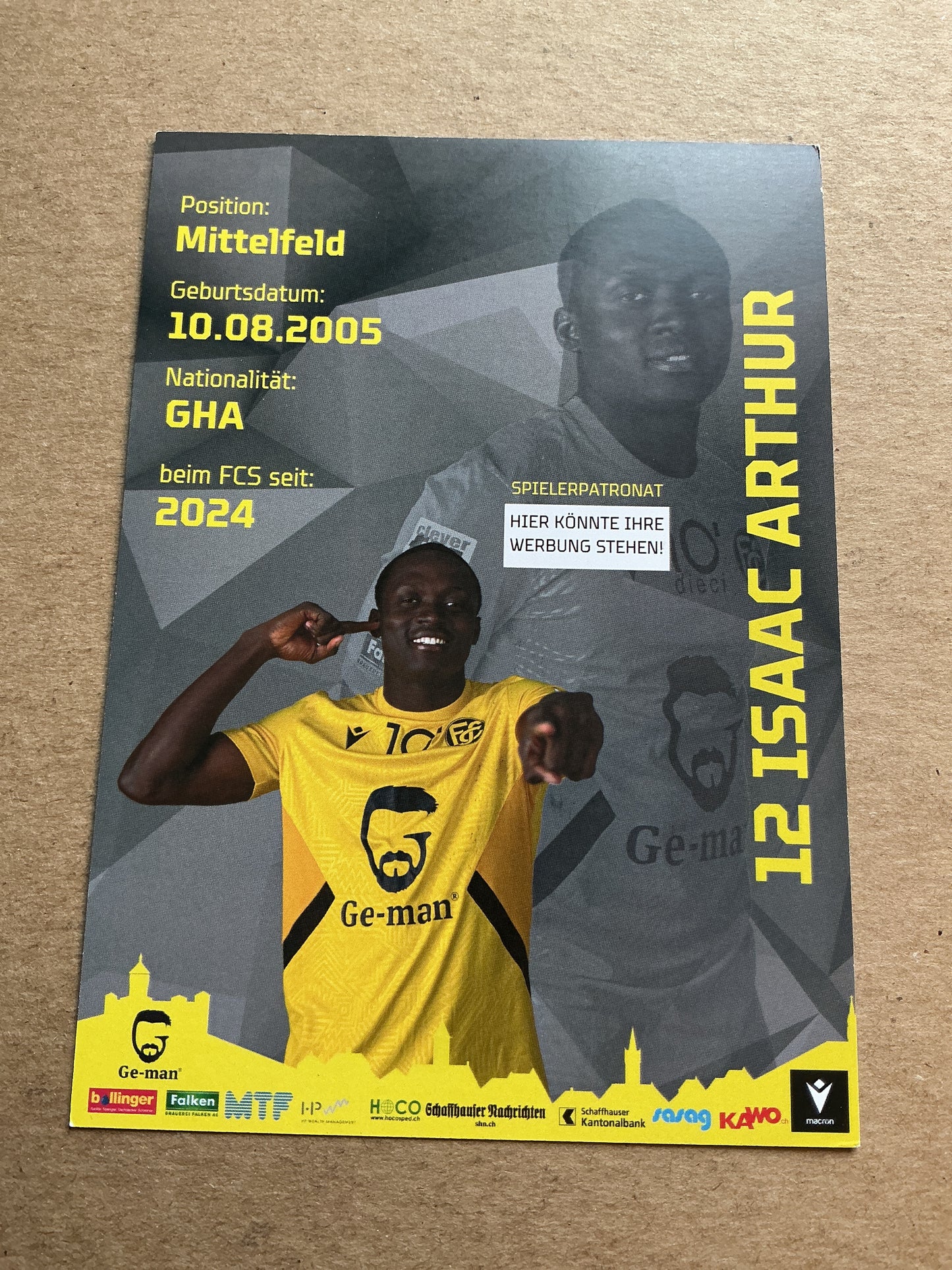 Isaac Arthur, Ghana 🇬🇭 FC Schaffhausen 2024/25 hand signed