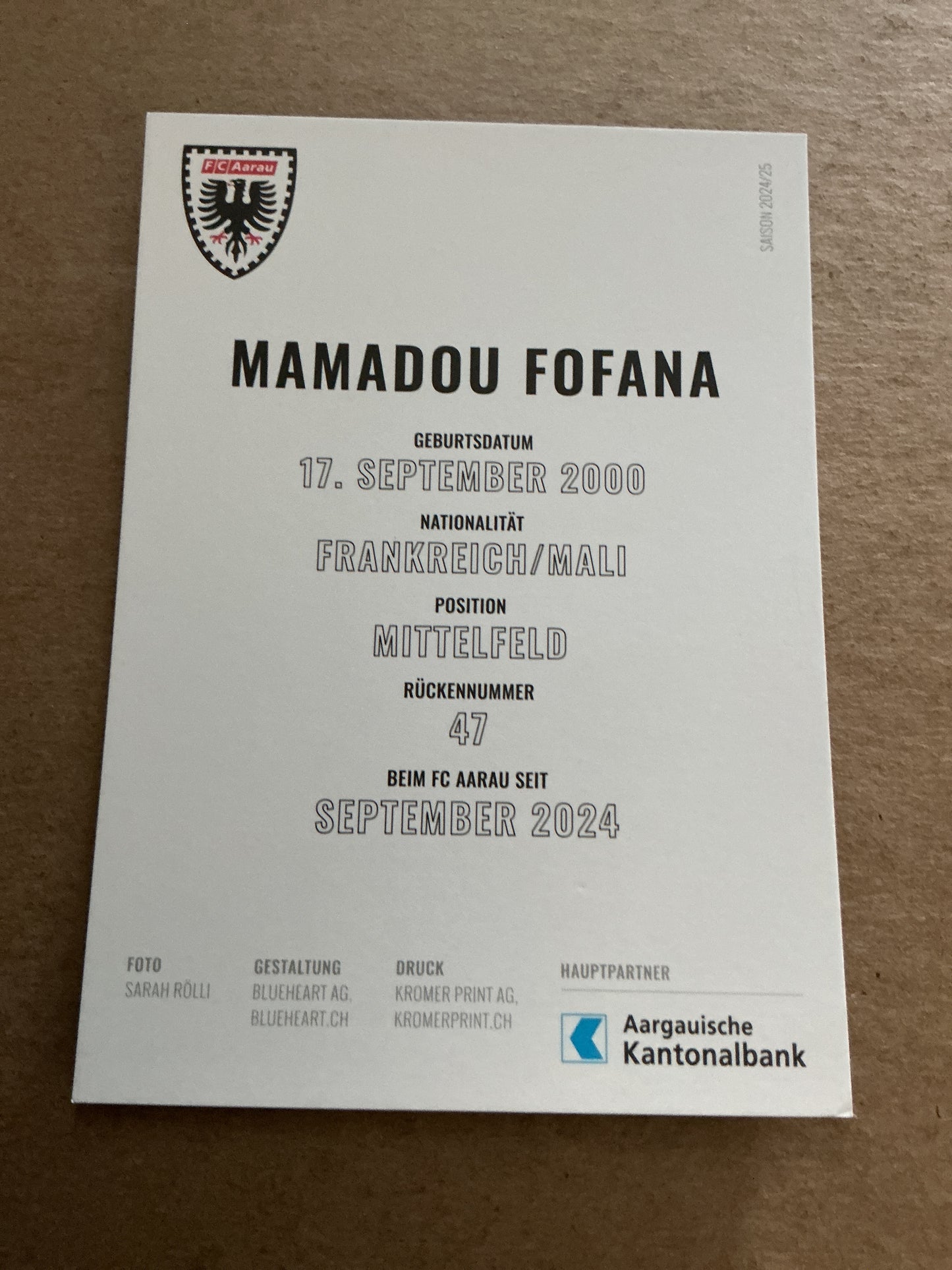 Mamadou Fofana, France 🇫🇷 FC Aarau 2024/25 hand signed