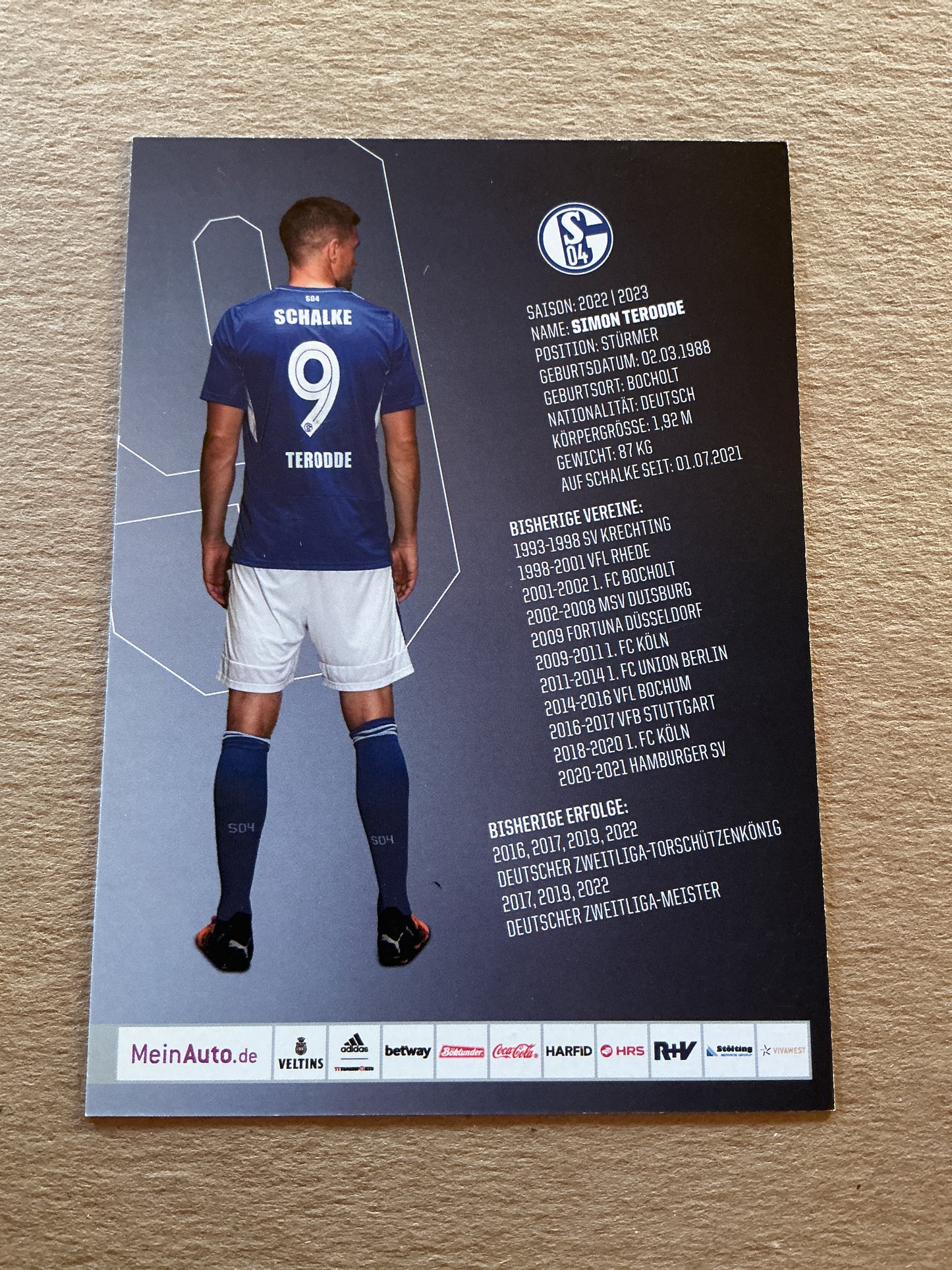 Simon Terodde, Germany 🇩🇪 FC Schalke 04 2022/23 hand signed