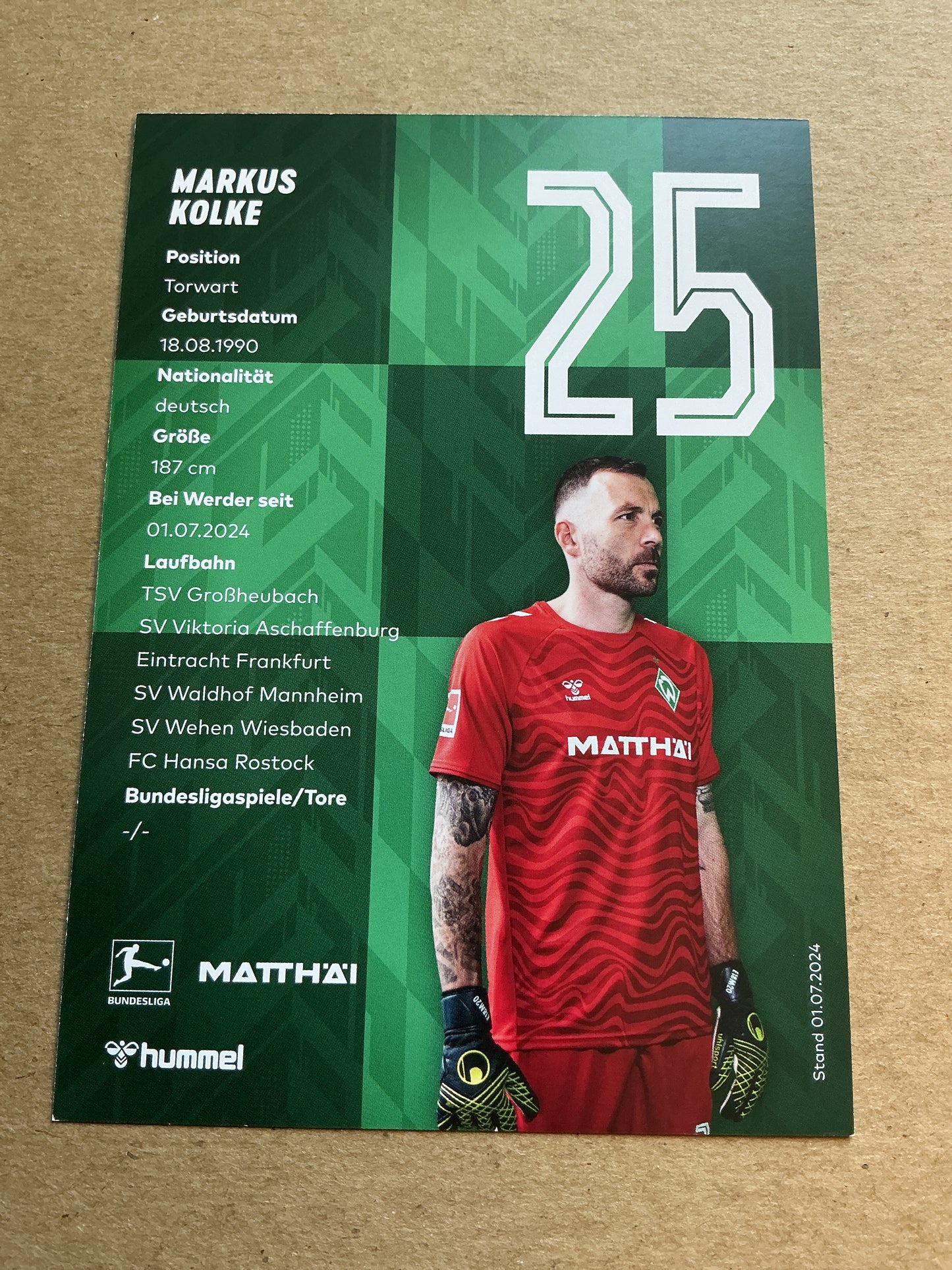 Markus Kolke, Germany 🇩🇪 SV Werder Bremen 2024/25 hand signed