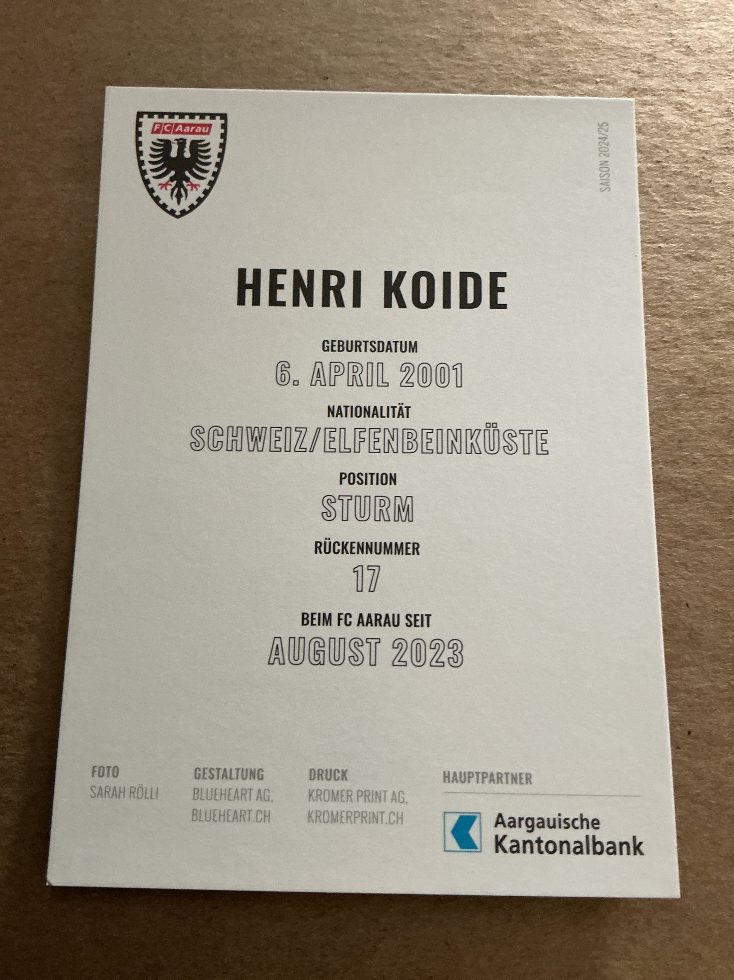 Henri Koide, Switzerland 🇨🇭 FC Aarau 2024/25 hand signed