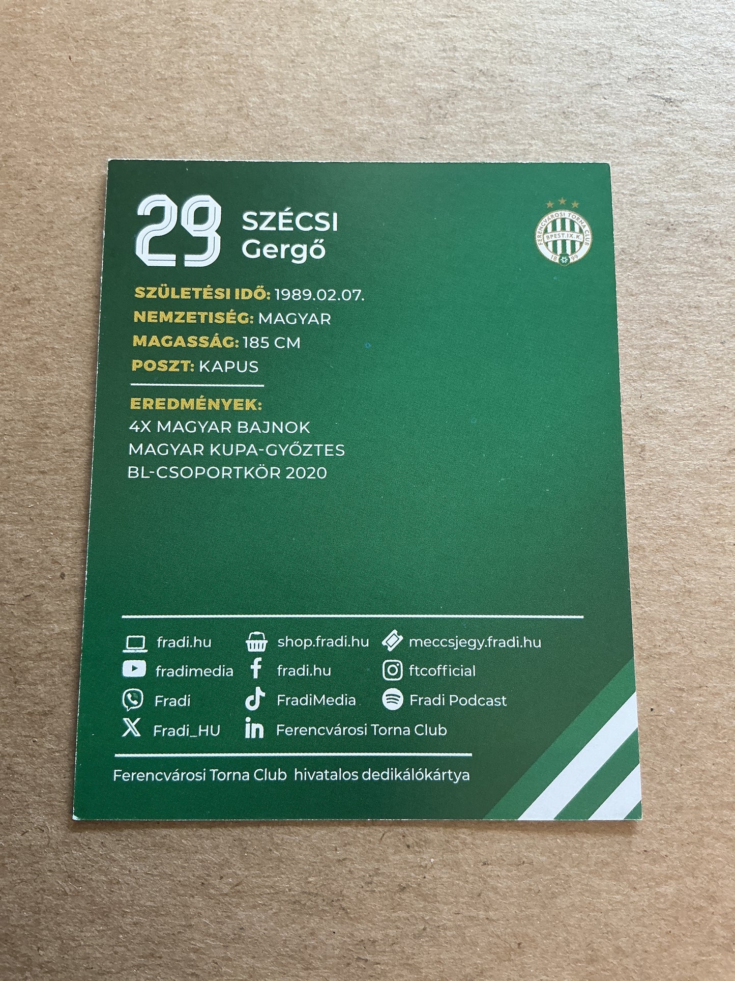 Gergö Szecsi, Hungary 🇭🇺 Ferencvaros TC 2024/25 hand signed