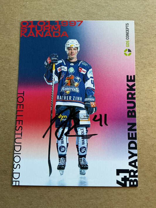Braydon Burke, Canada 🇨🇦 Iserlohn Roosters 2024/25 hand signed