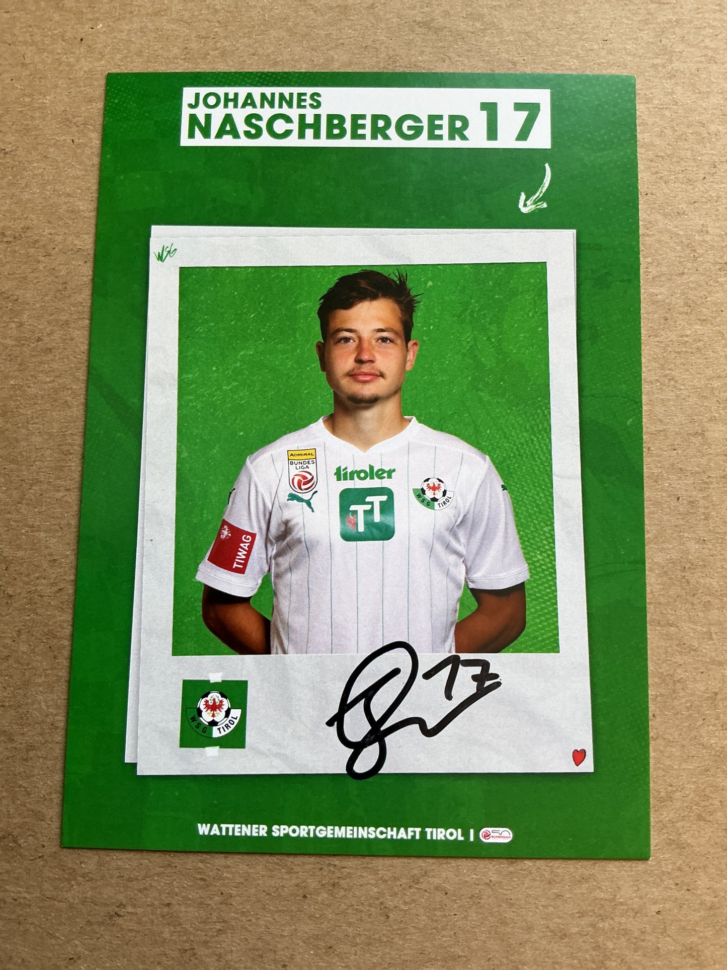 Johannes Naschberger, Austria 🇦🇹 WSG Tirol 2023/24 hand signed