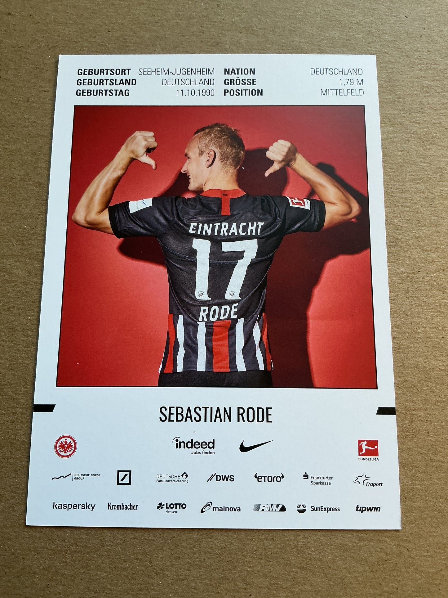 Sebastian Rode, Germany 🇩🇪 Eintracht Frankfurt 2019/20 hand signed