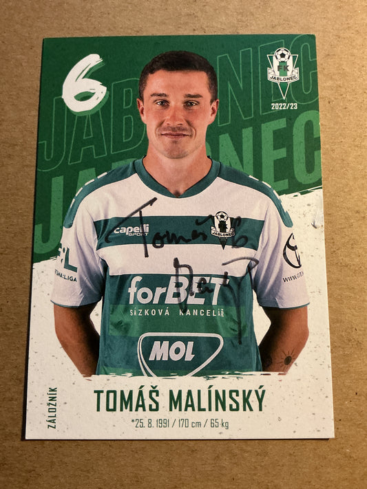 Tomáš Malínský, Czech Republic 🇨🇿 FK Jablonec 2022/23 hand signed