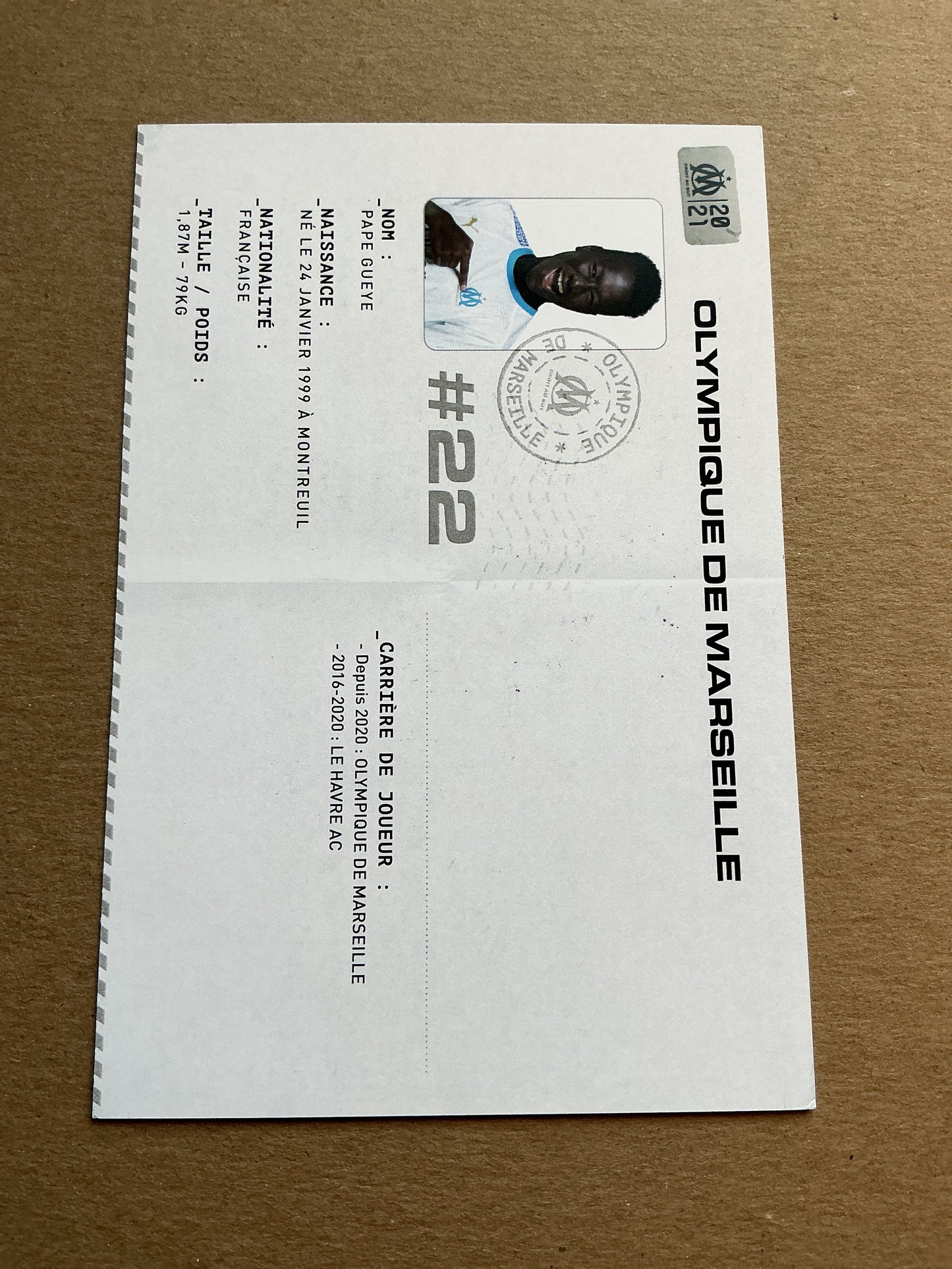Pape Gueye, Senegal 🇸🇳 Olympique Marseille 2020/21 hand signed