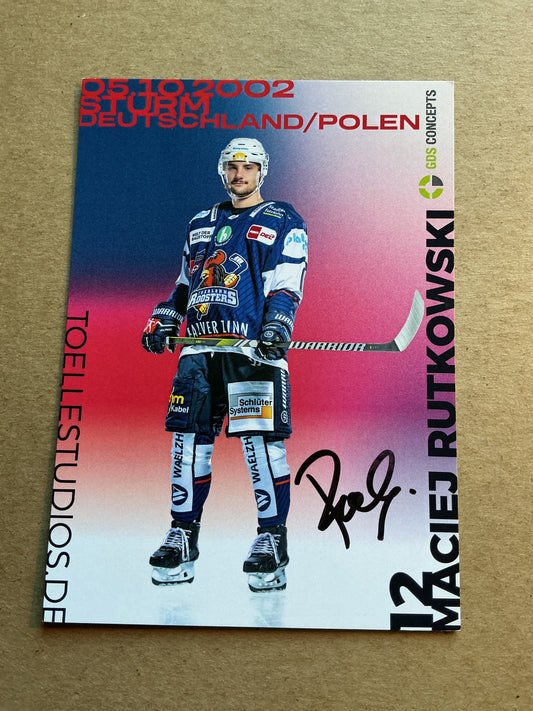 Maciej Rutkowski, Germany 🇩🇪 Iserlohn Roosters 2024/25 hand signed