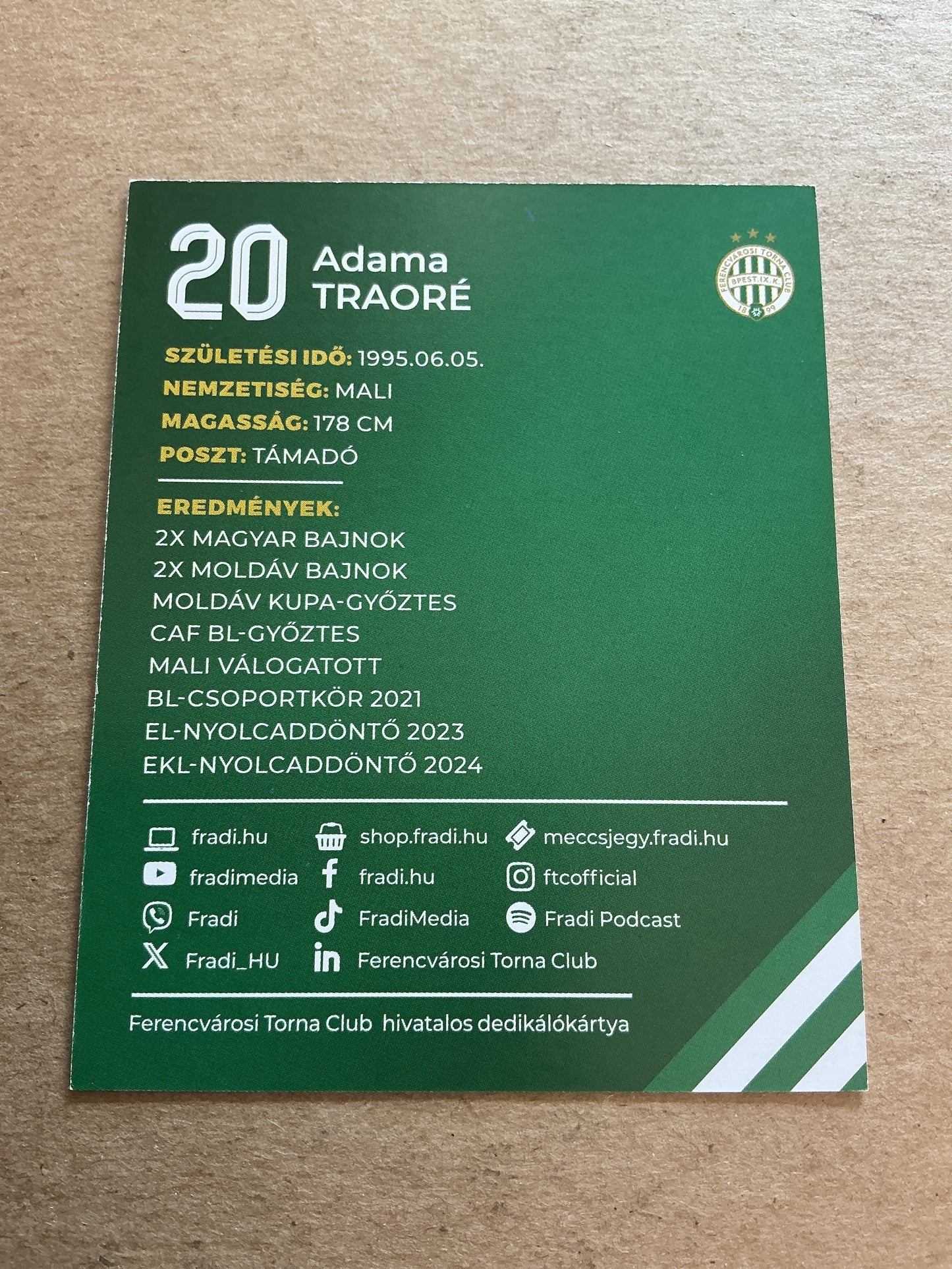 Adama Traore, Mali 🇲🇱 Ferencvaros TC 2024/25 hand signed