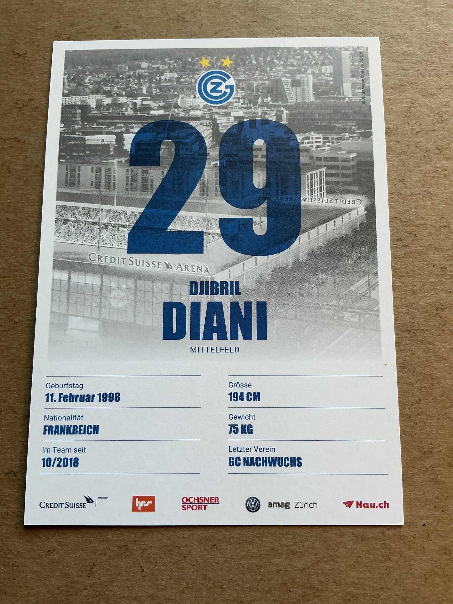 Djibril Diani, France 🇫🇷 Grasshopper Zürich 2019/20 hand signed
