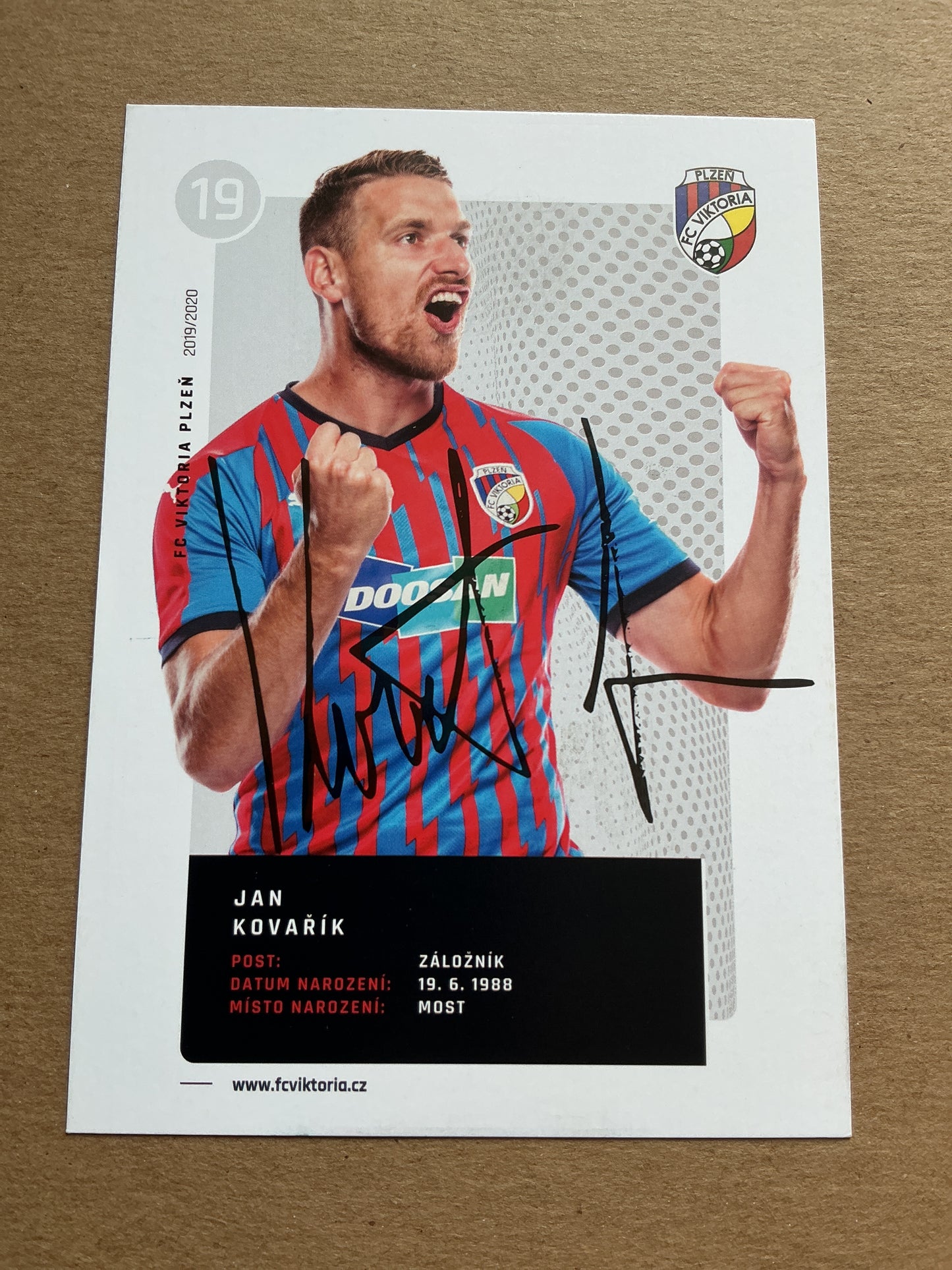Jan Kovařík, Czech Republic 🇨🇿 FC Viktoria Plzeň 2019/20 hand signed