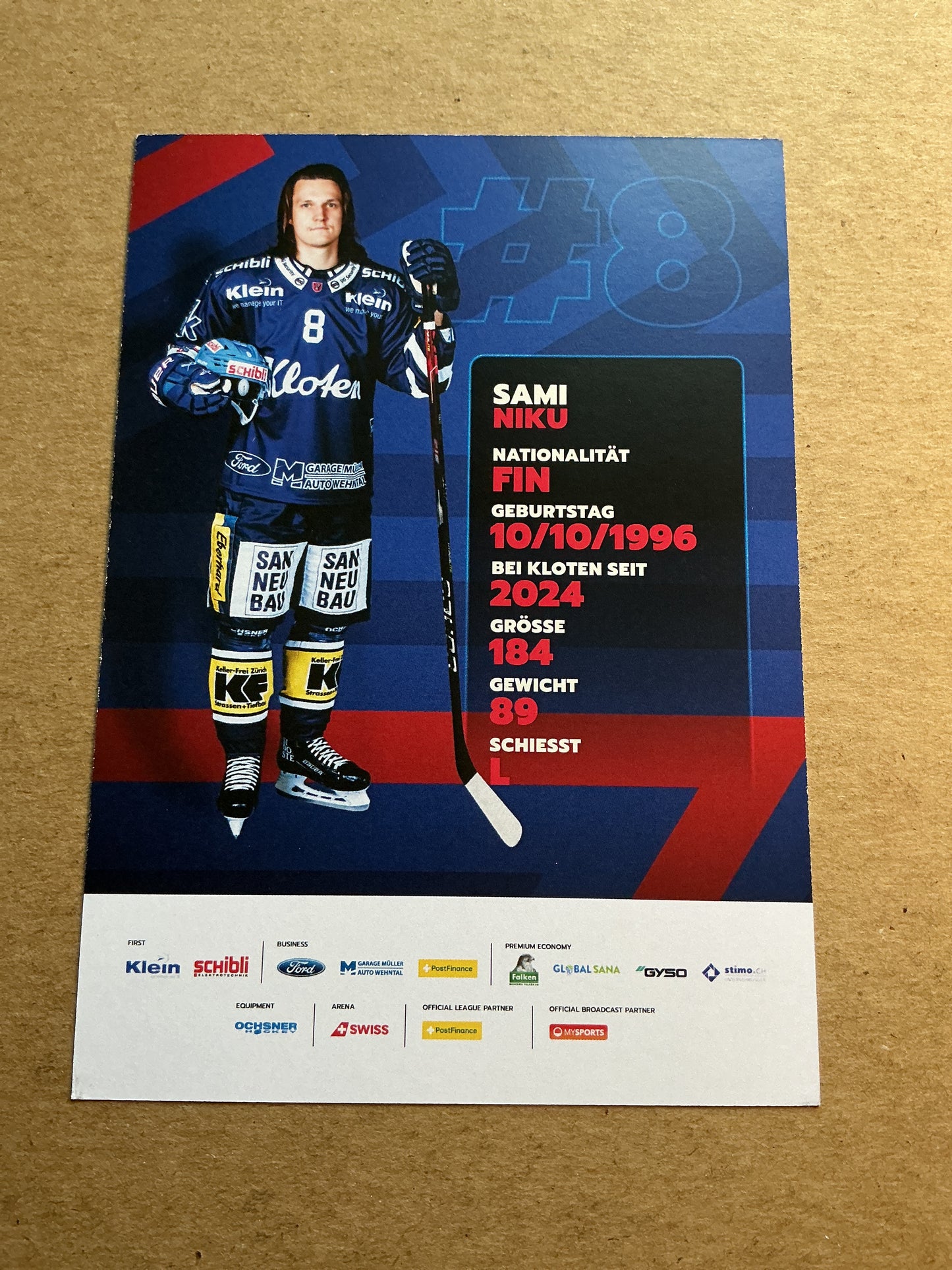 Sami Niku, Finland 🇫🇮 EHC Kloten 2024/25 hand signed