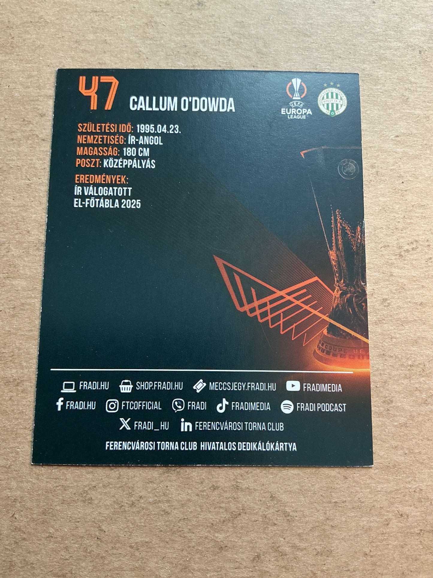 Callum O’Dowda, Ireland 🇮🇪 Ferencvaros 2025/26 hand signed