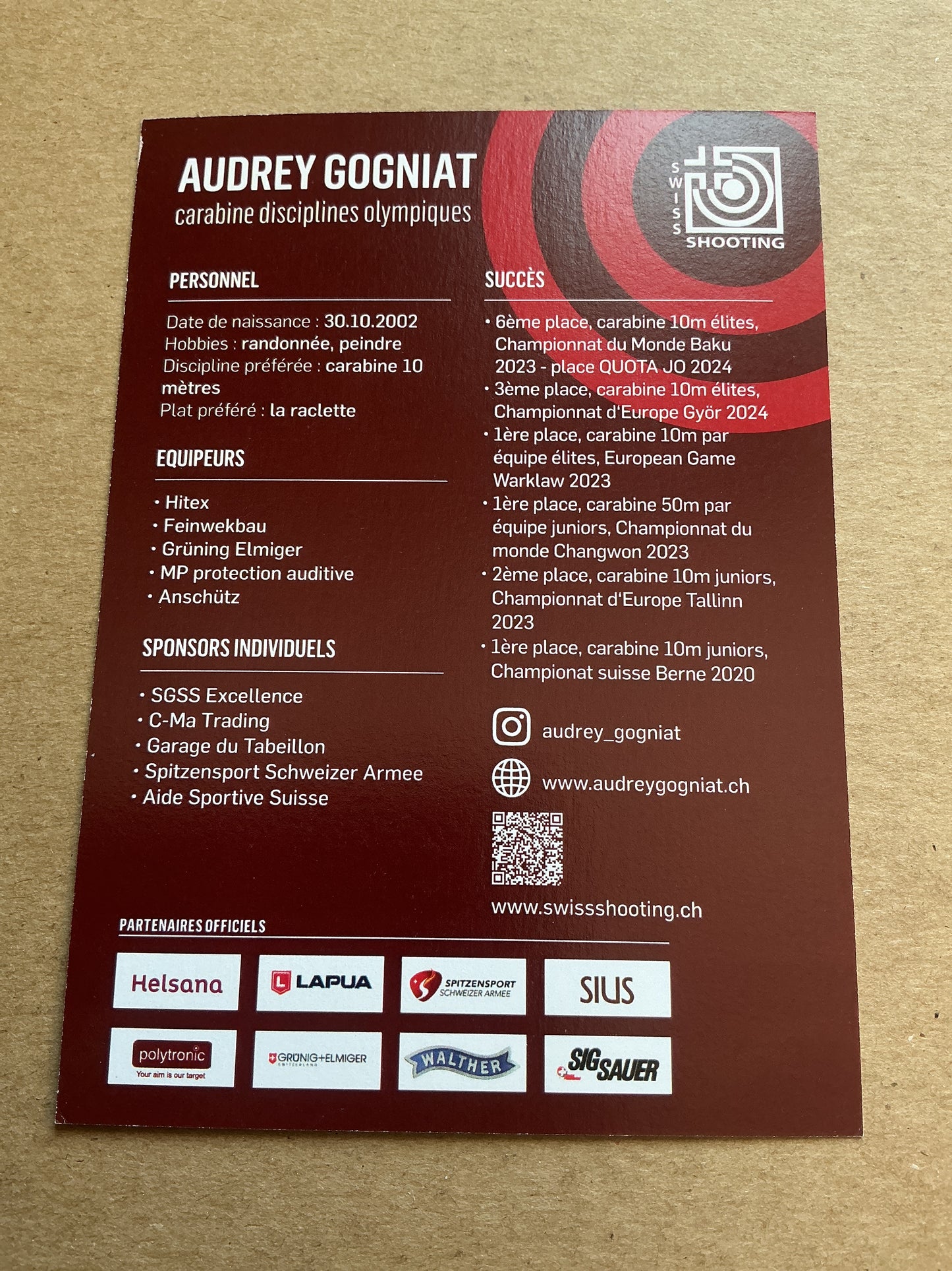Audrey Gogniat, Switzerland 🇨🇭Shooting Summer Olympics 2024 hand signed