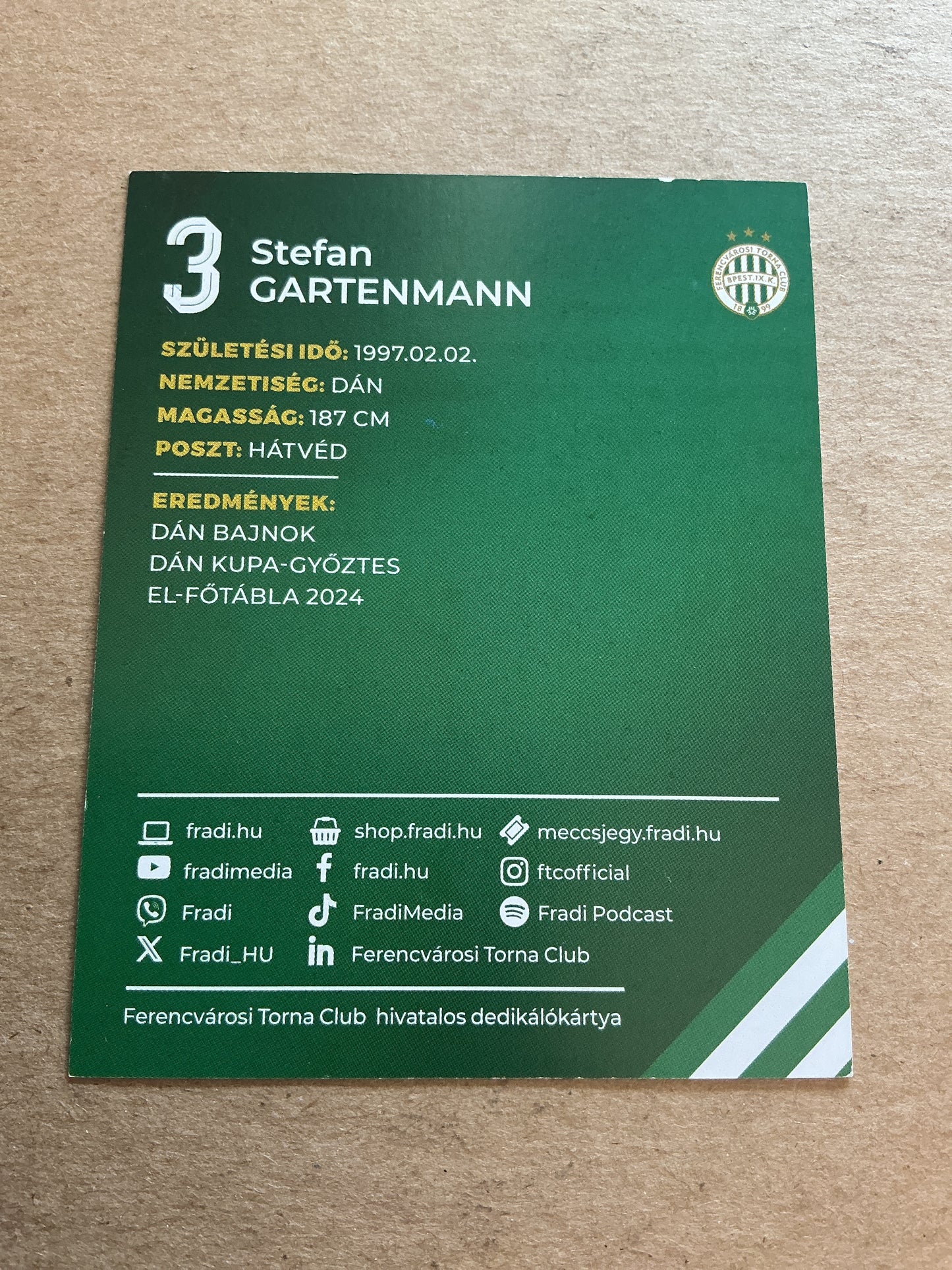 Stefan Gartenmann, Switzerland 🇨🇭 Ferencvaros TC 2024/25 hand signed