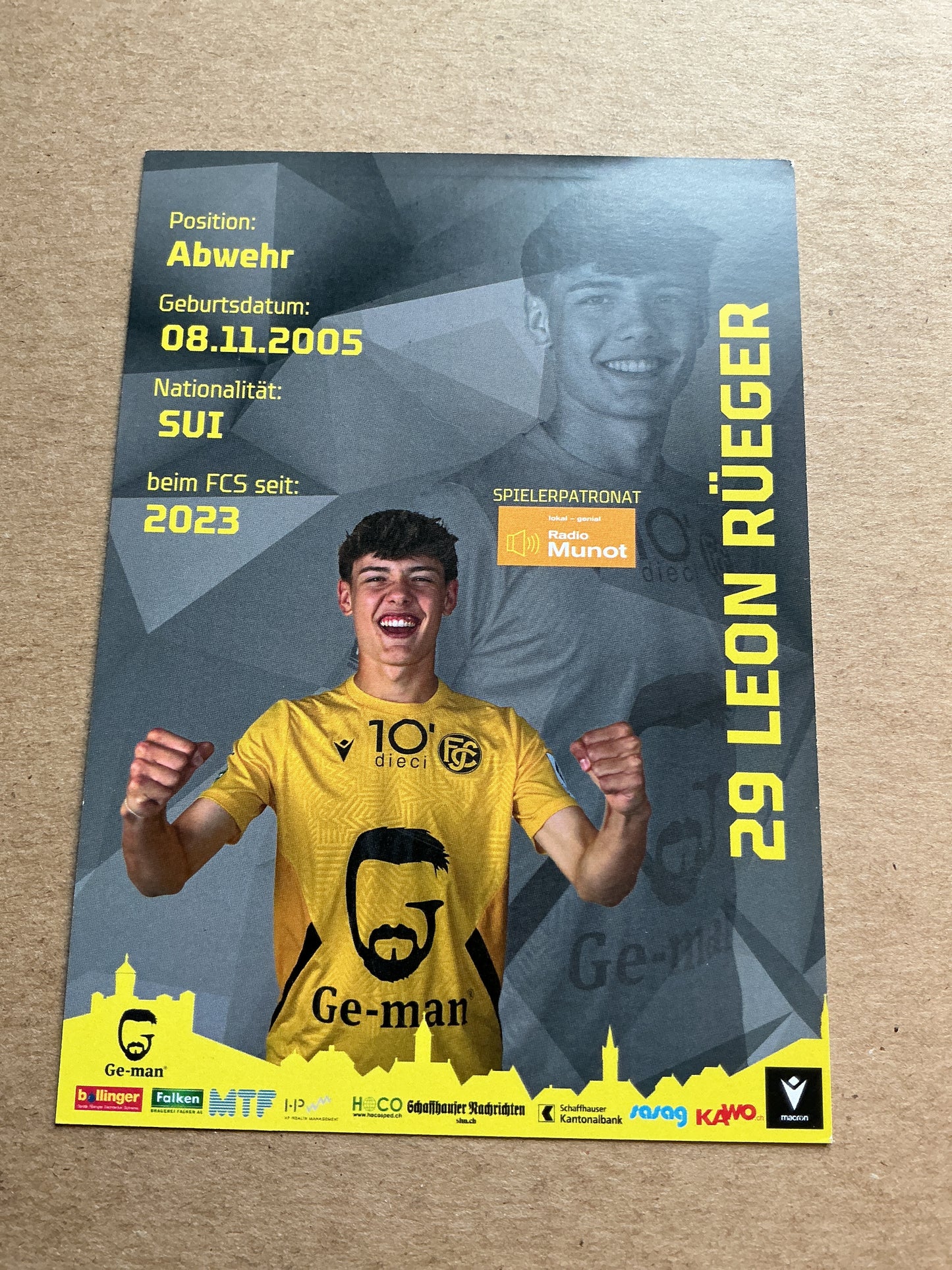Leon Rüeger, Switzerland 🇨🇭 FC Schaffhausen 2024/25 hand signed