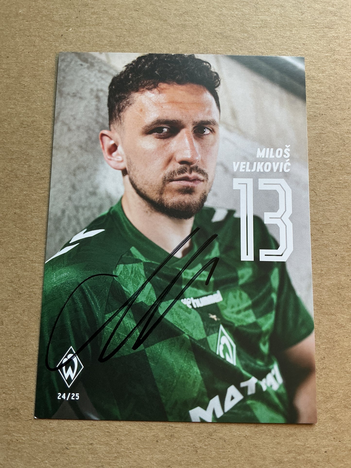 Milos Veljkovic, Serbia 🇷🇸 SV Werder Bremen 2024/25 hand signed
