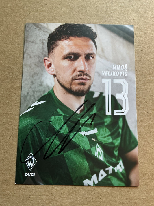 Milos Veljkovic, Serbia 🇷🇸 SV Werder Bremen 2024/25 hand signed