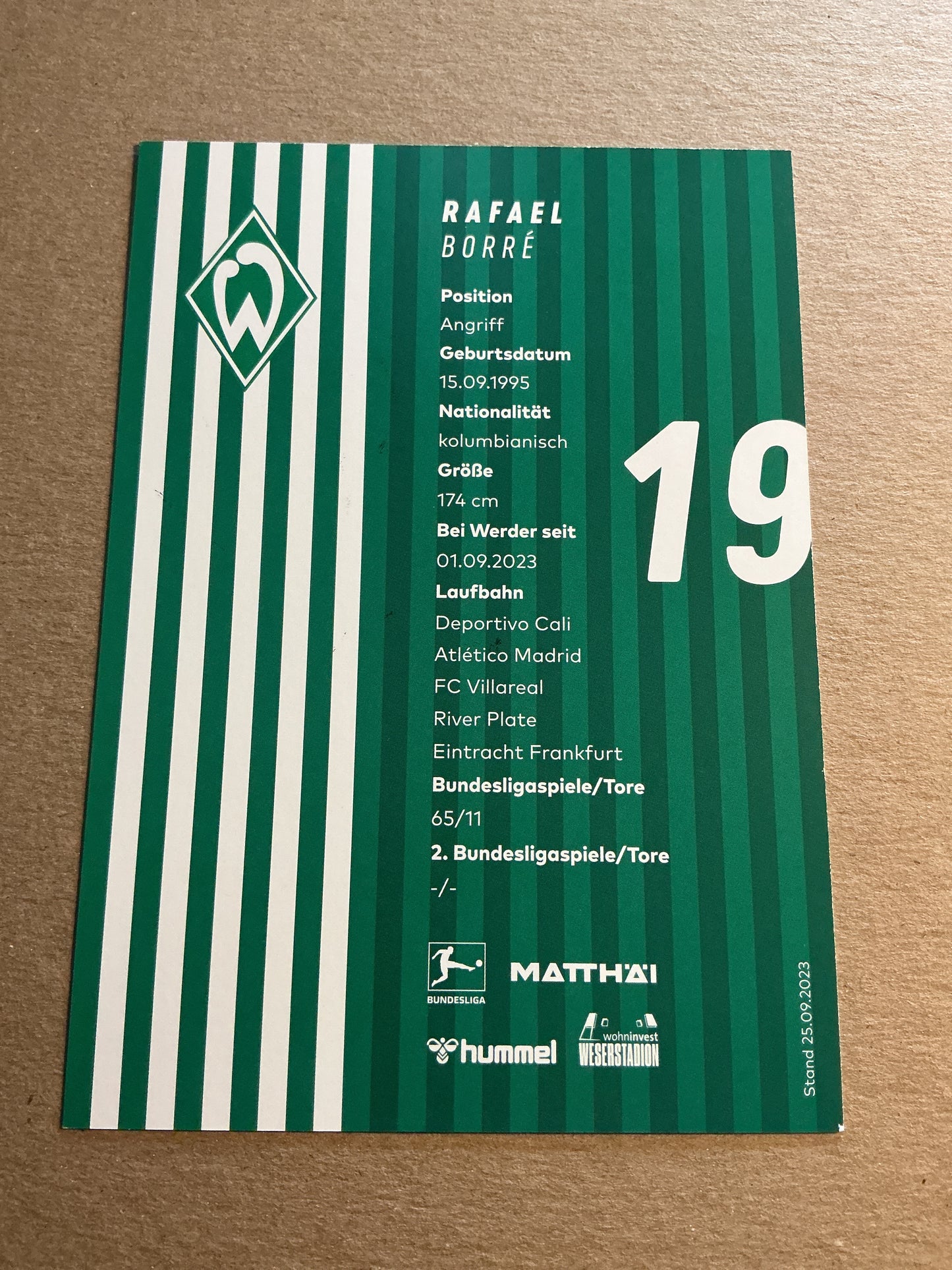 Rafael Borre, Colombia 🇨🇴 SV Werder Bremen 2023/24 hand signed