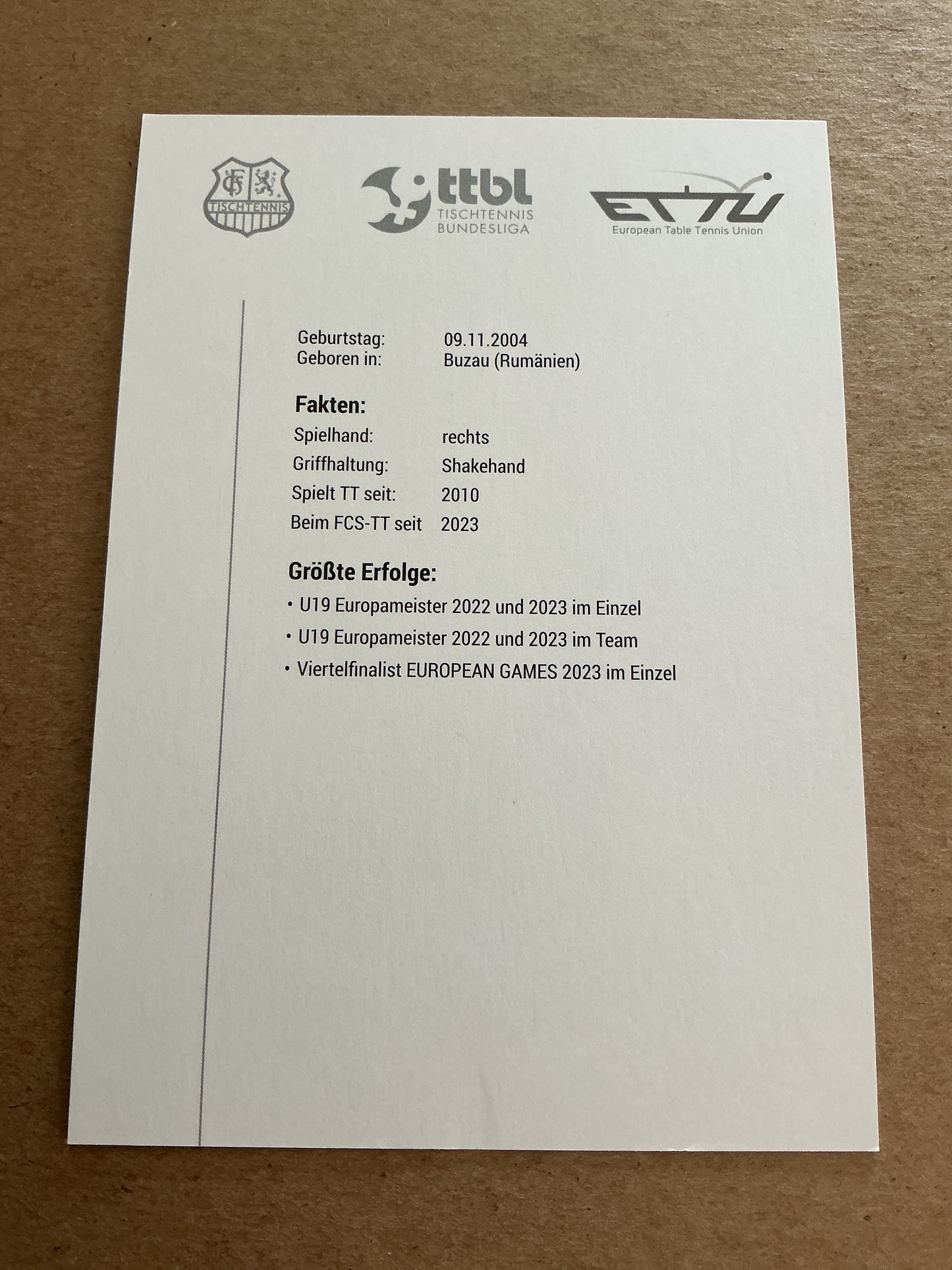 Eduard Ionescu, Romania 🇷🇴 Table Tennis Summer Olympics 2024 hand signed