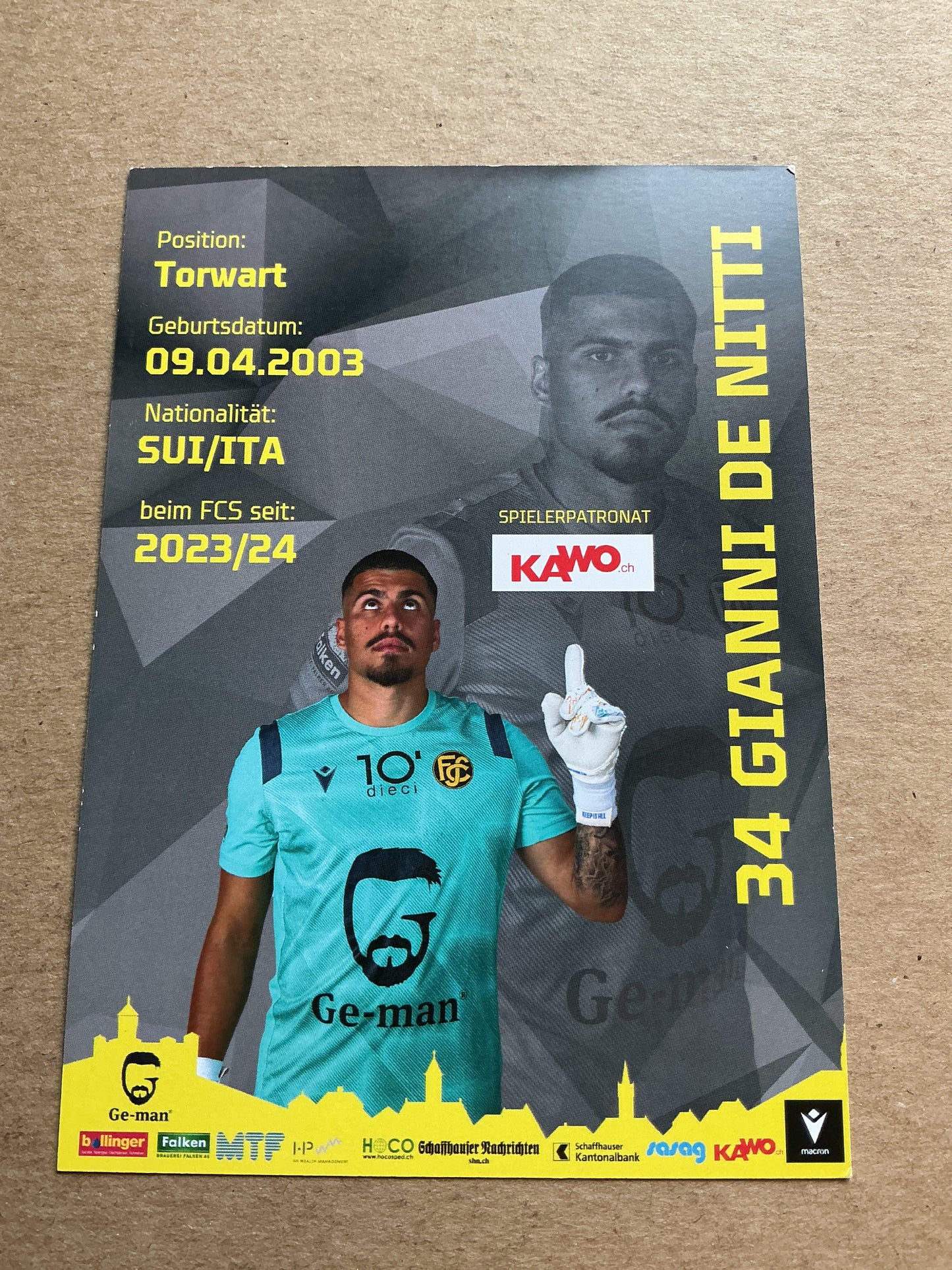 Gianni de Nitti, Switzerland 🇨🇭 FC Schaffhausen 2024/25 hand signed