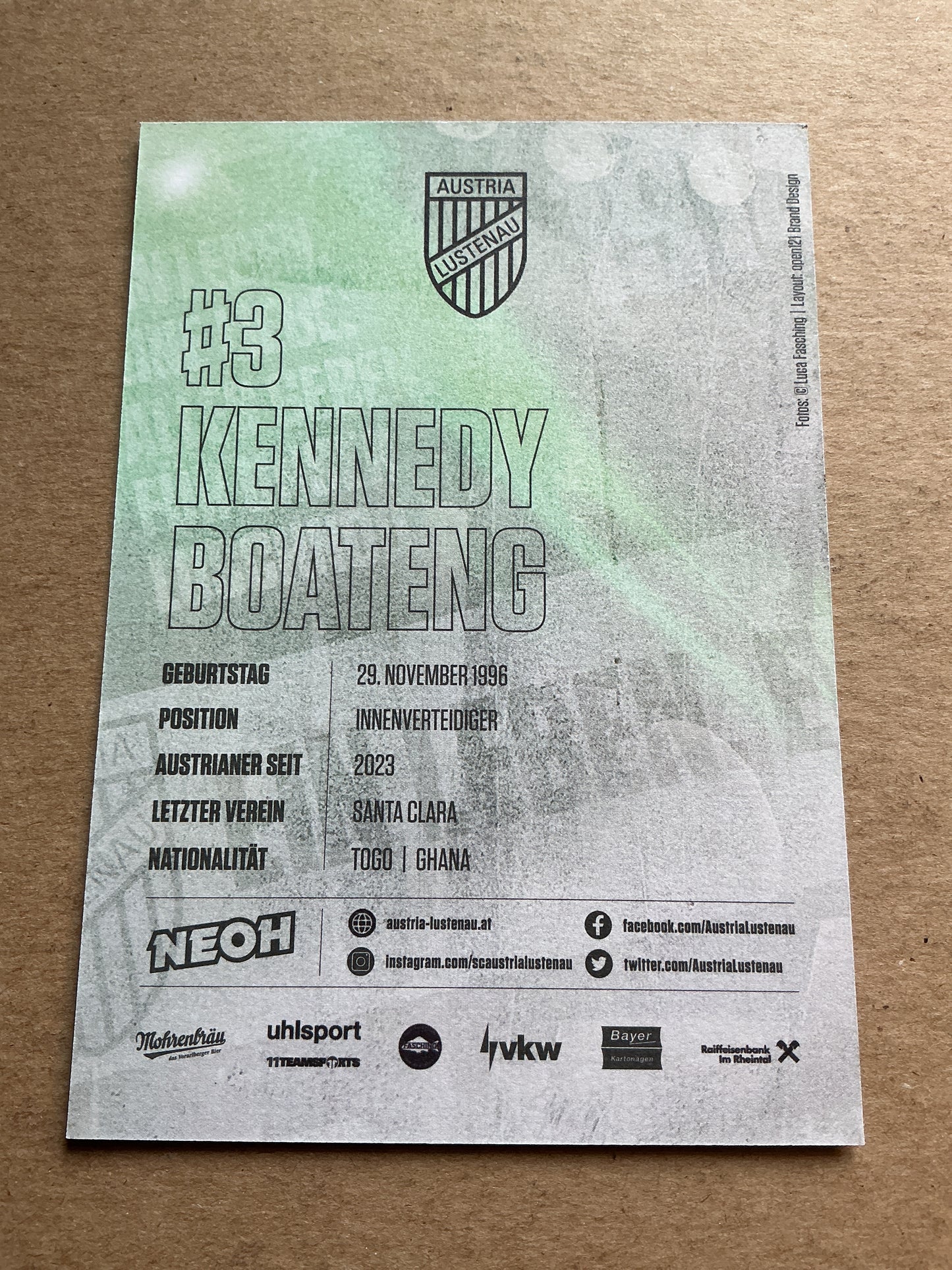 Kennedy Boateng, Togo 🇹🇬 SC Austria Lustenau 2023/24 hand signed