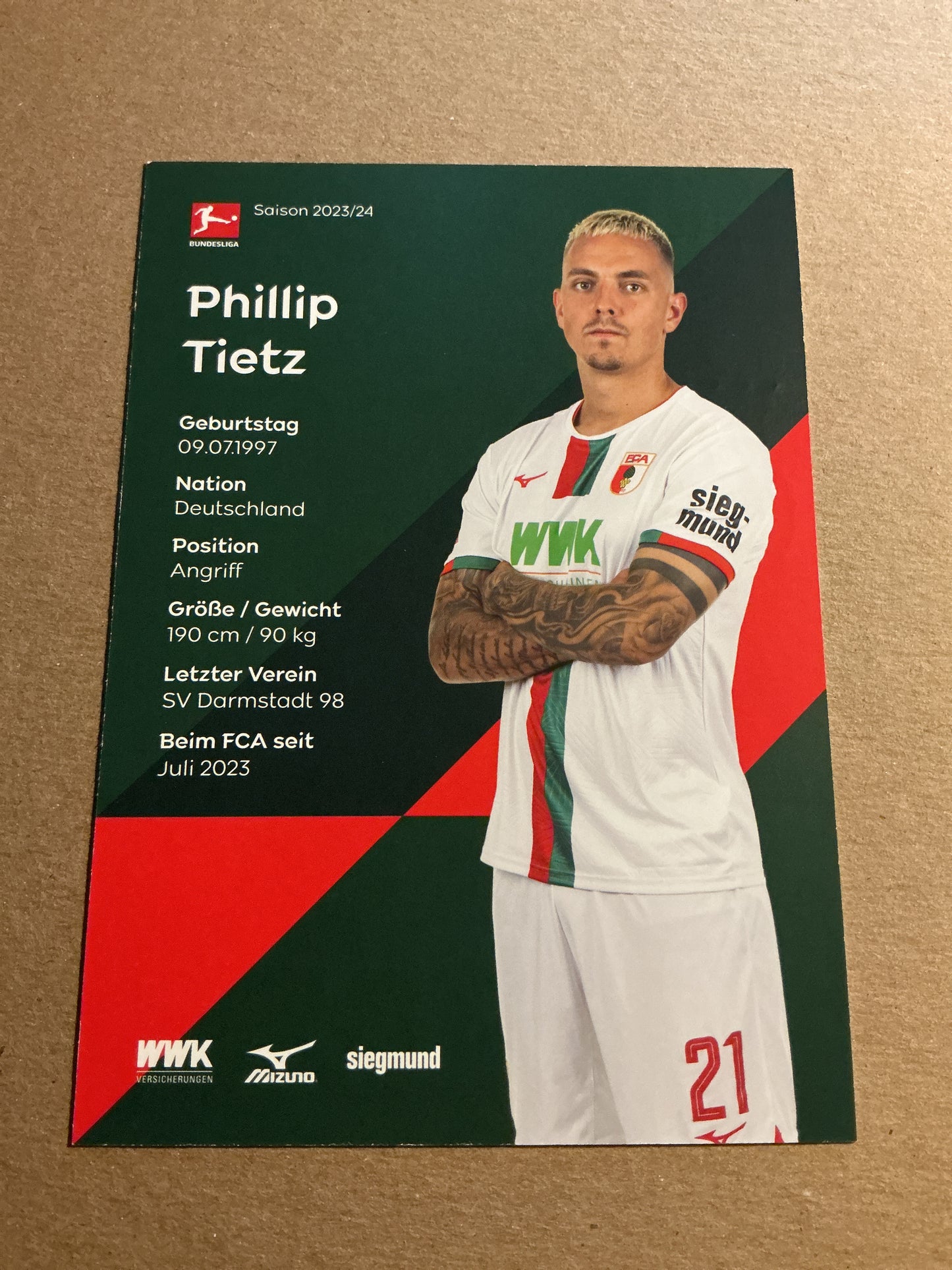 Phillip Tietz, Germany 🇩🇪 FC Augsburg 2023/24 hand signed