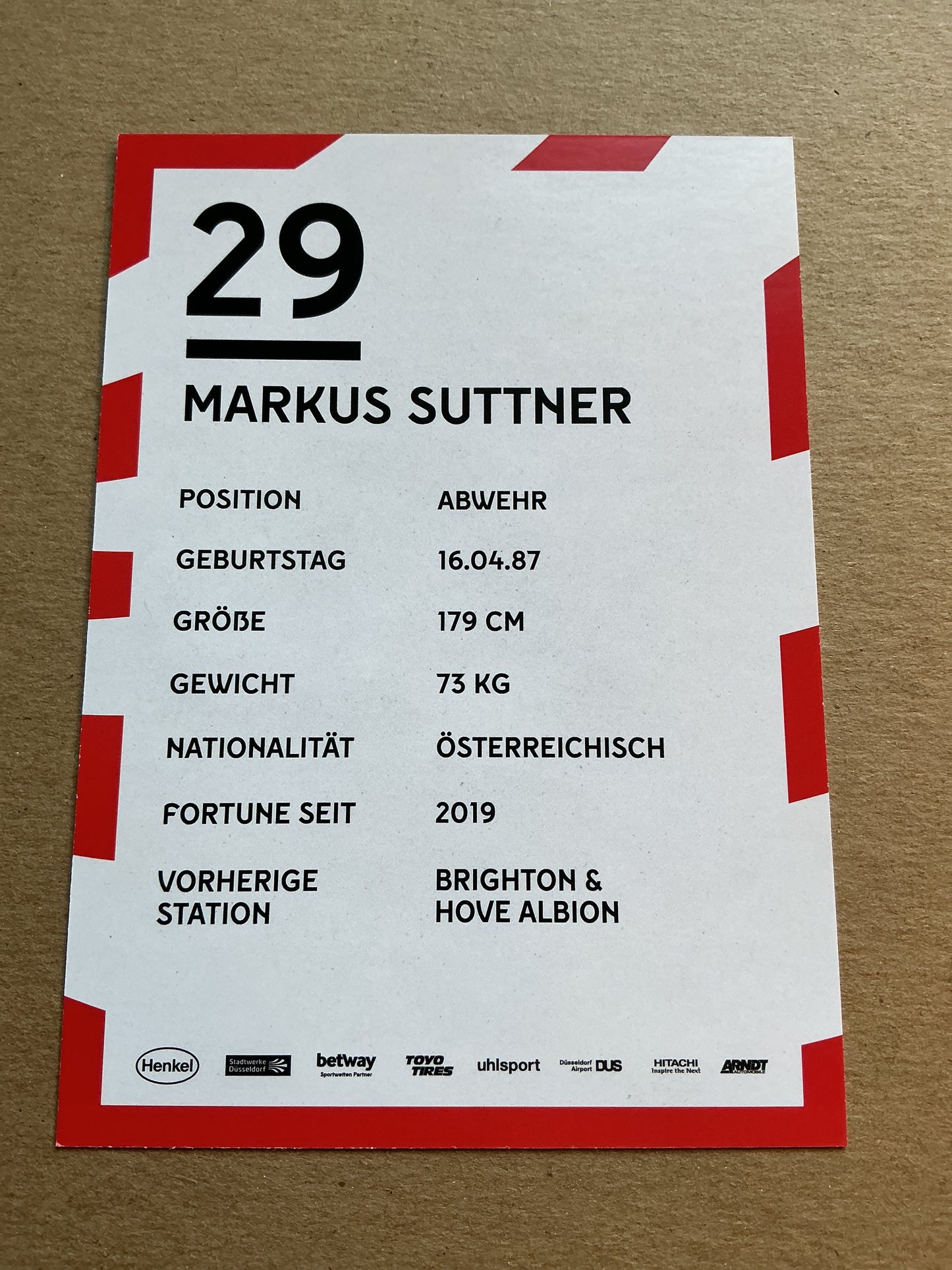 Markus Suttner, Austria 🇦🇹 Fortuna Düsseldorf 2019/20 hand signed
