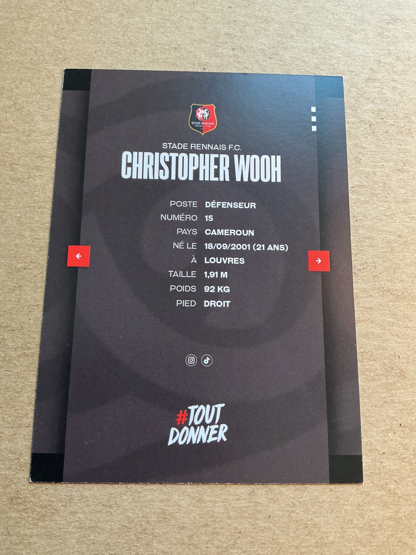 Christopher Wooh, Cameroon 🇨🇲 Stade Rennes FC 2023/24 hand signed
