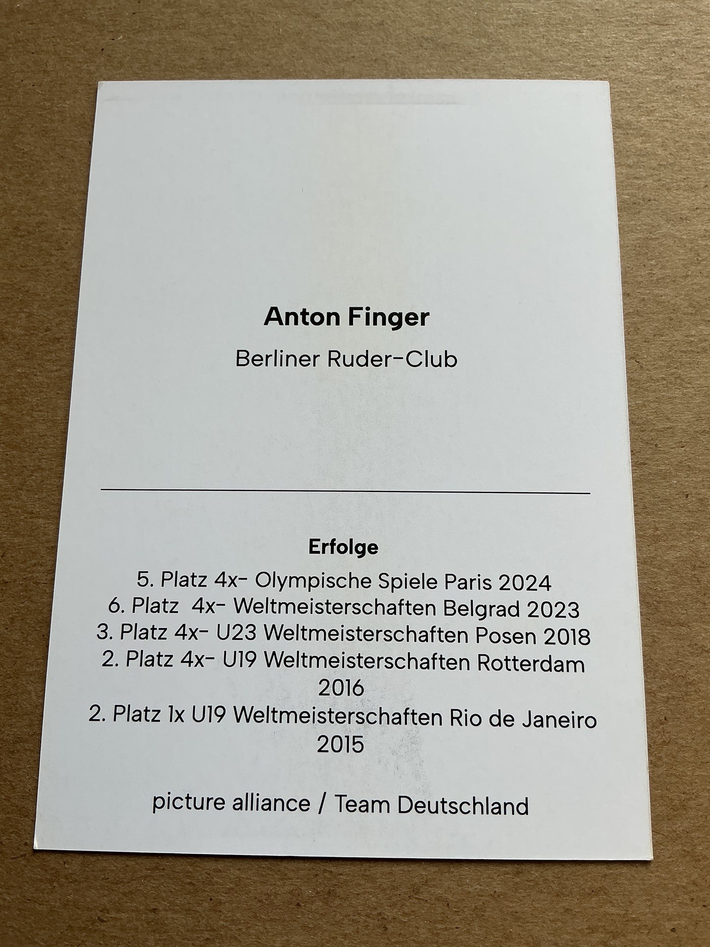 Anton Finger, Germany 🇩🇪 Rowing Summer Olympics 2024 hand signed