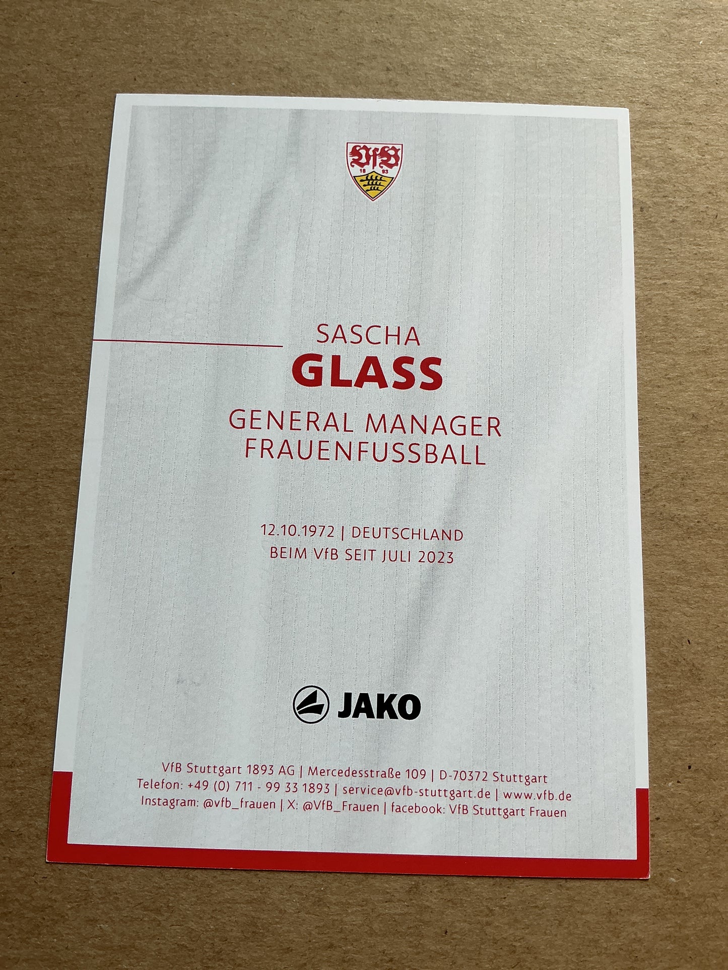 Sascha Glass, Germany 🇩🇪 VfB Stuttgart 2024/25 hand signed