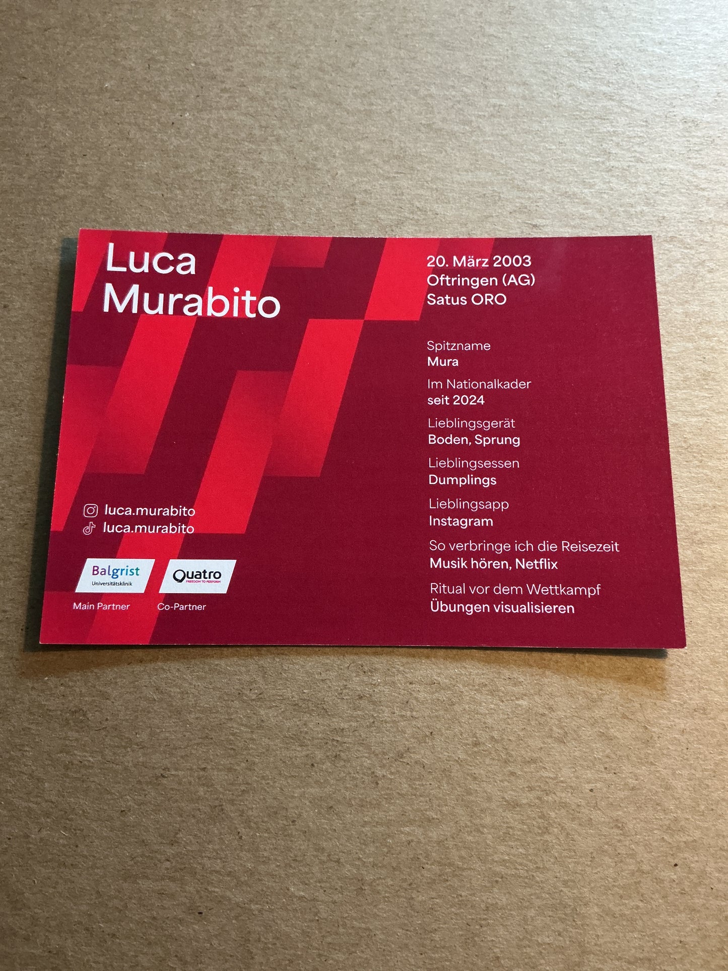 Luca Murabito, Switzerland 🇨🇭 Gymnastics Sports 2025 hand signed
