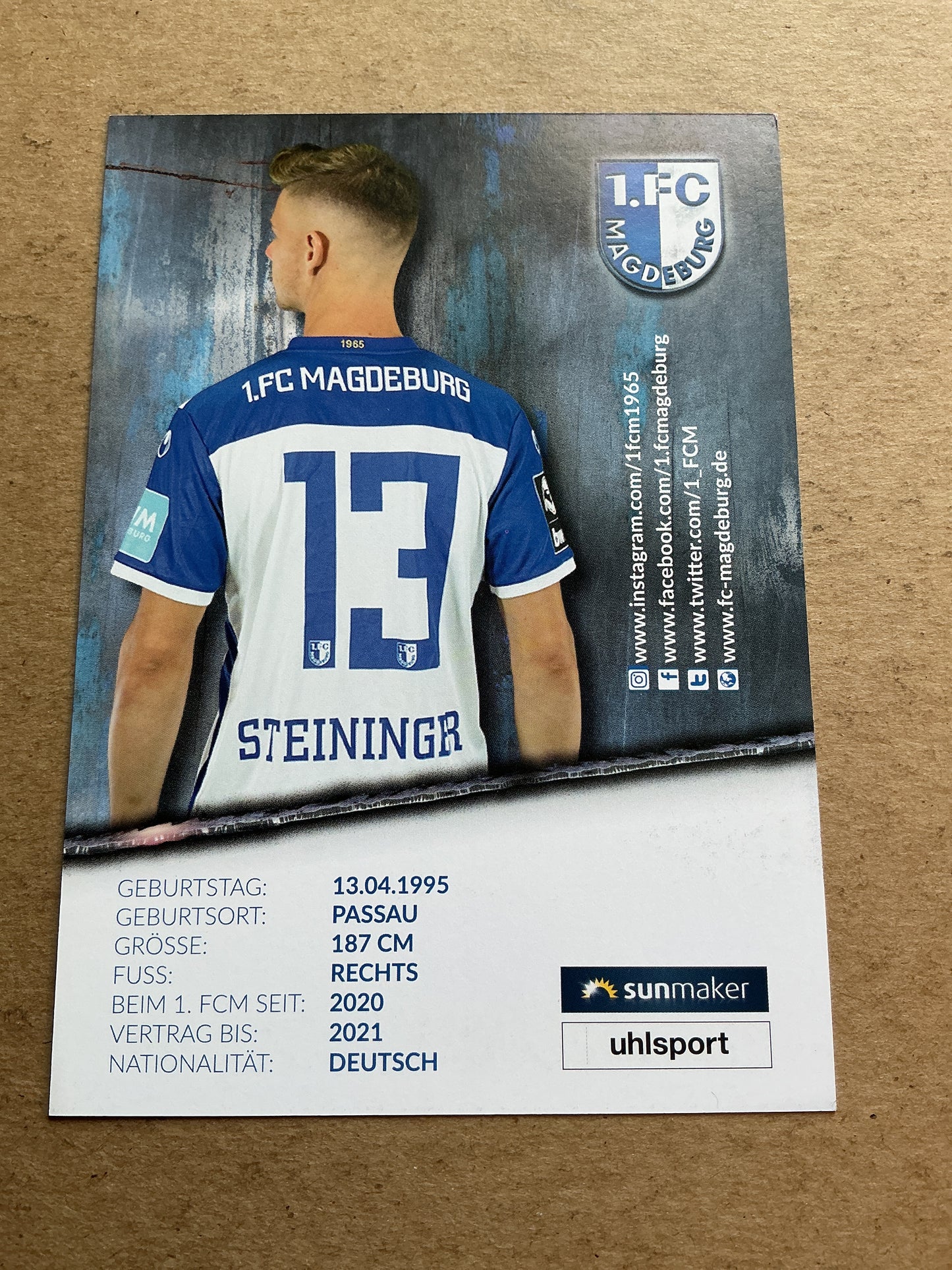 Daniel Steininger, Germany 🇩🇪 1.FC Magdeburg 2020/21 hand signed
