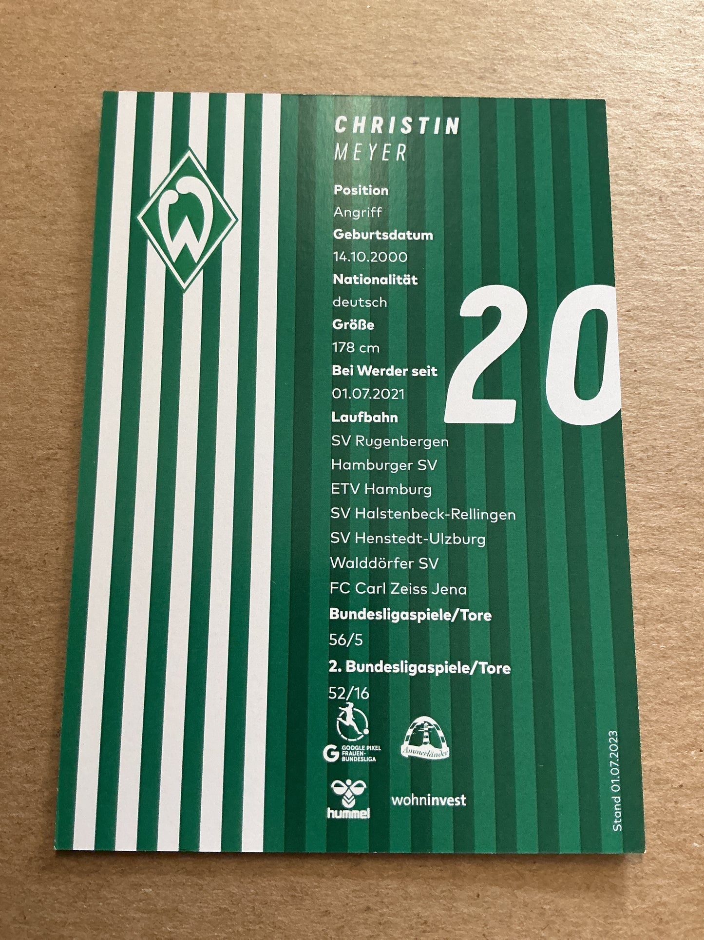 Christin Meyer, Germany 🇩🇪 SV Werder Bremen 2023/24 hand signed