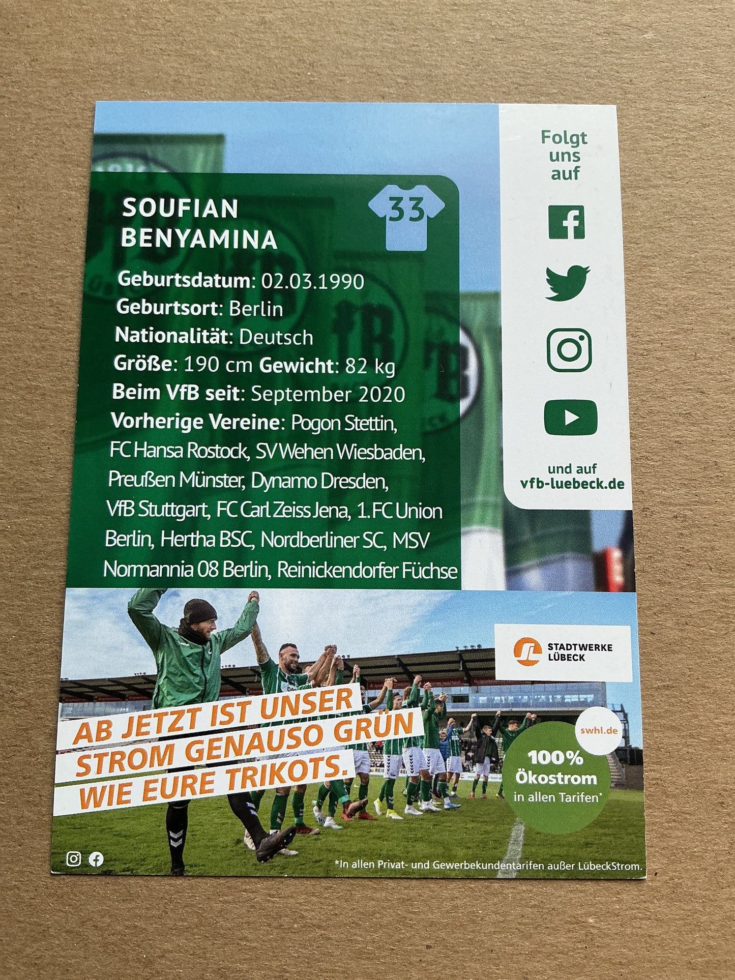 Soufian Benyamina, Germany 🇩🇪 VfB Lübeck 2020/21 hand signed
