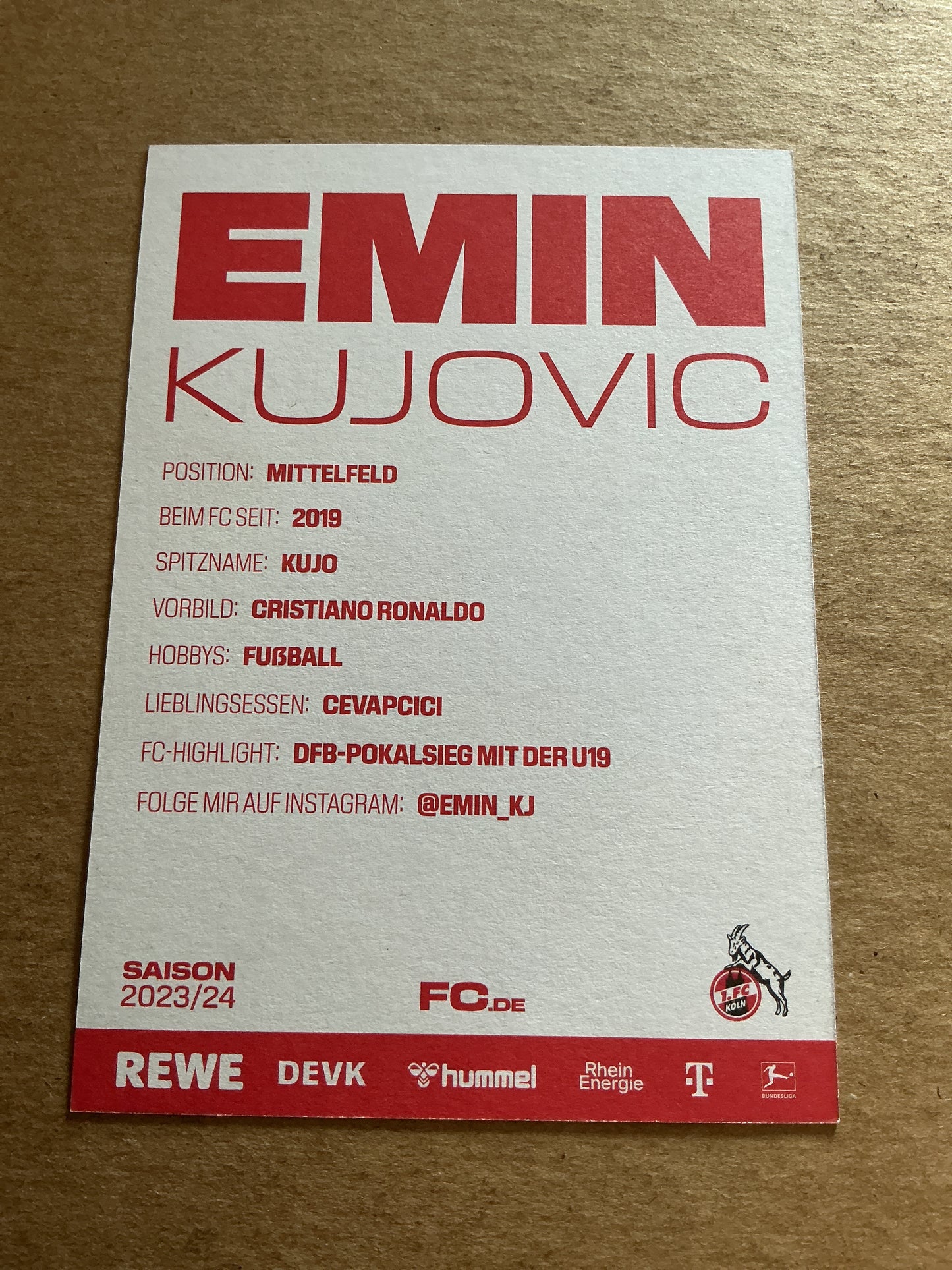 Emin Kujovic, Montenegro 🇲🇪 1.FC Köln 2023/24 hand signed