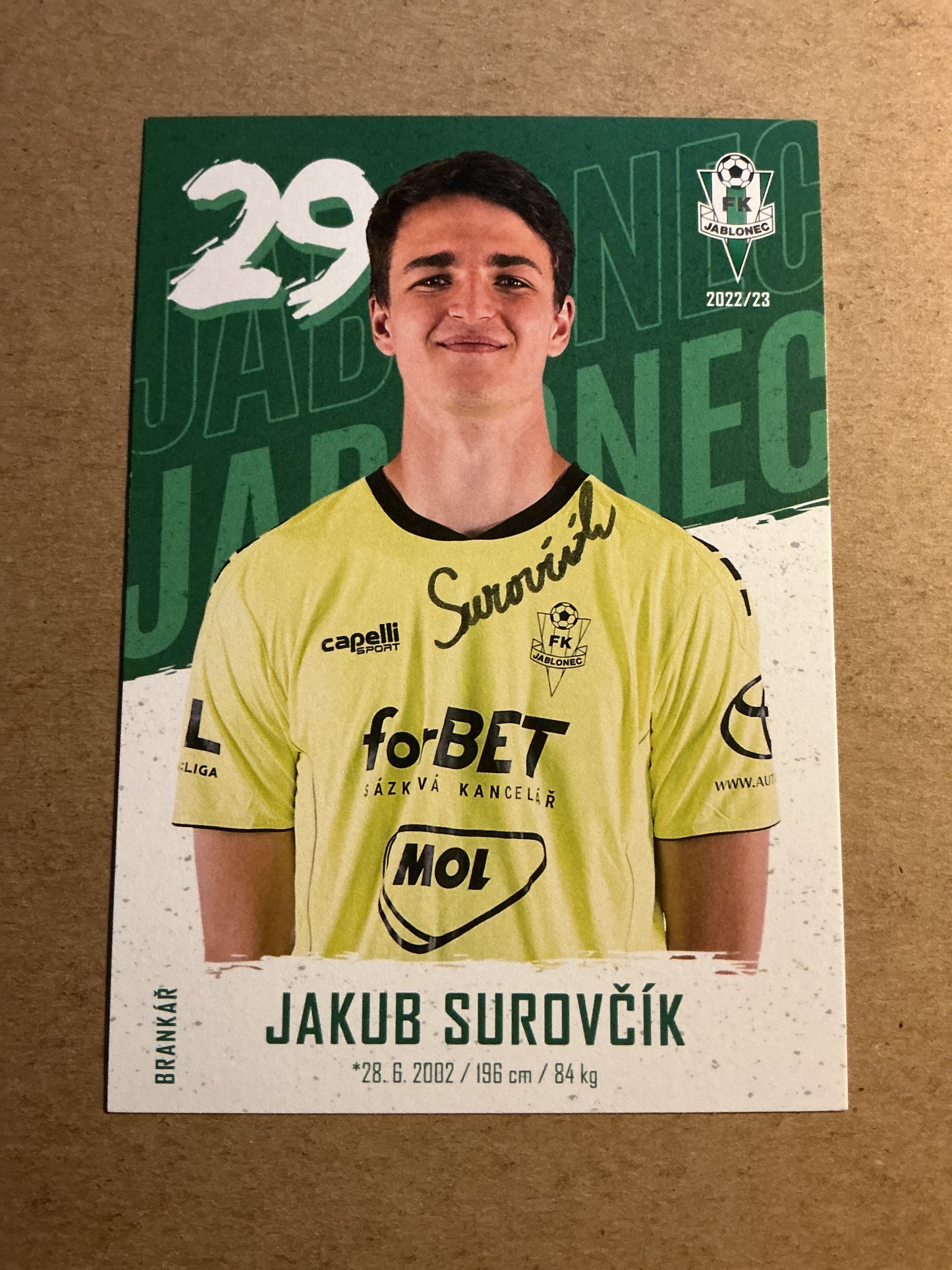 Jakub Surovčík, Czech Republic 🇨🇿 FK Jablonec 2022/23 hand signed