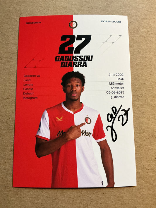 Gaoussou Diarra, Mali 🇲🇱 Feyenoord Rotterdam 2025/26 hand signed