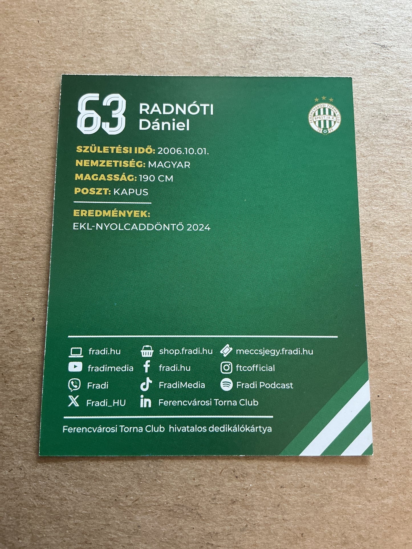 Daniel Radnoti, Hungary 🇭🇺 Ferencvaros TC 2024/25 hand signed