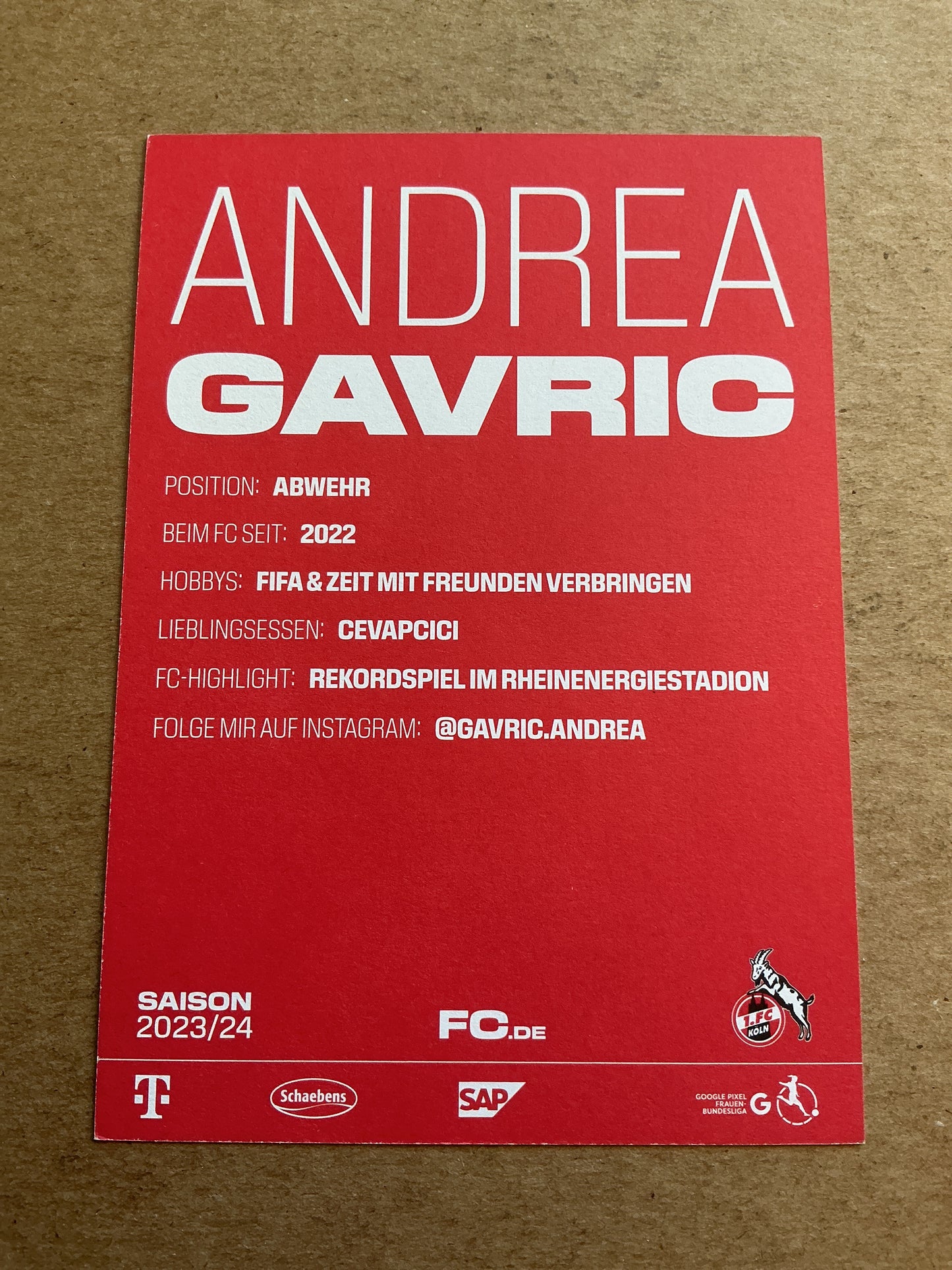 Andrea Gavrić, Bosnia 🇧🇦 1.FC Köln 2023/24 hand signed