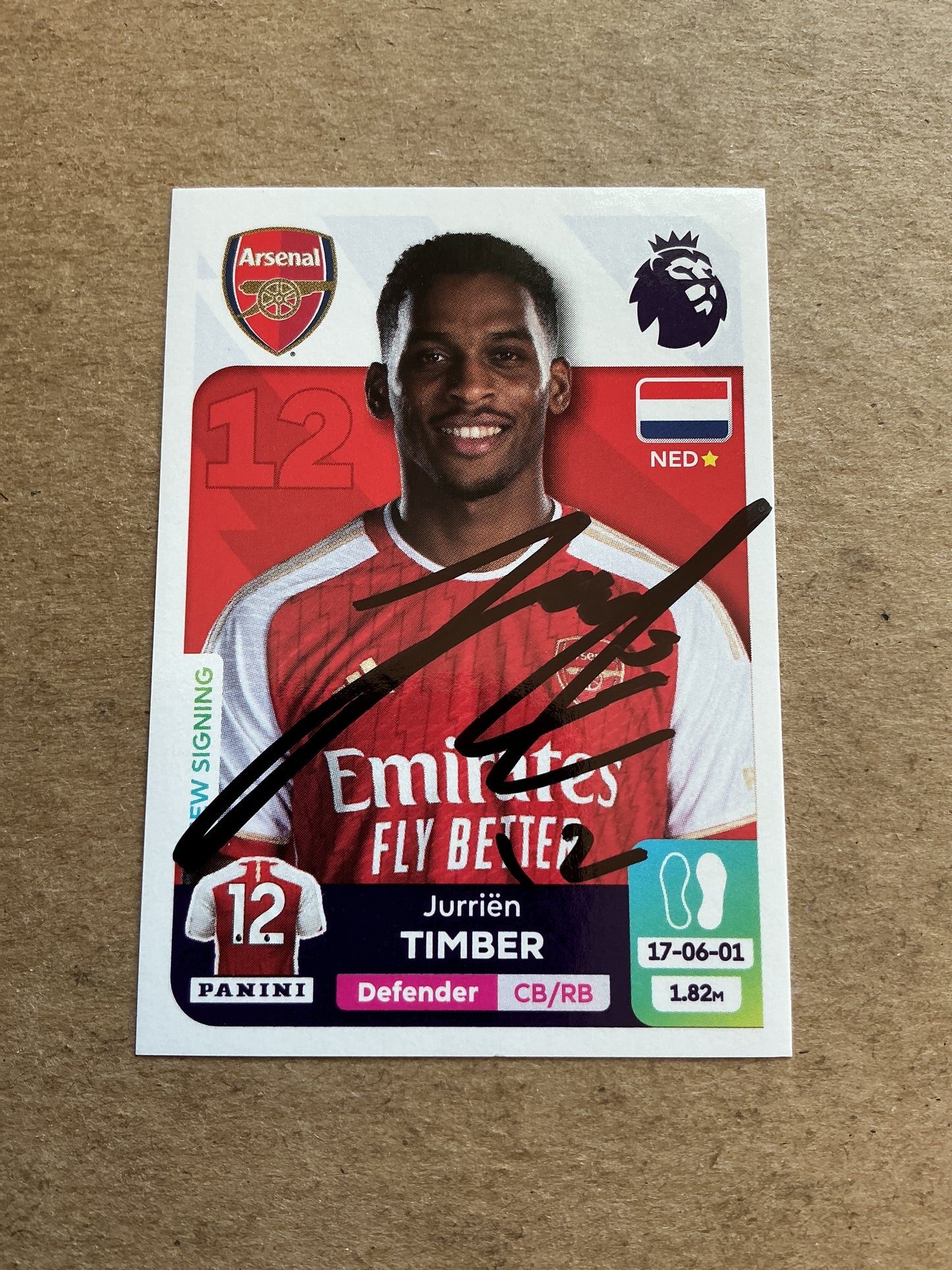 Jurrien Timber, Netherlands 🇳🇱 Arsenal FC 2024 Panini hand signed