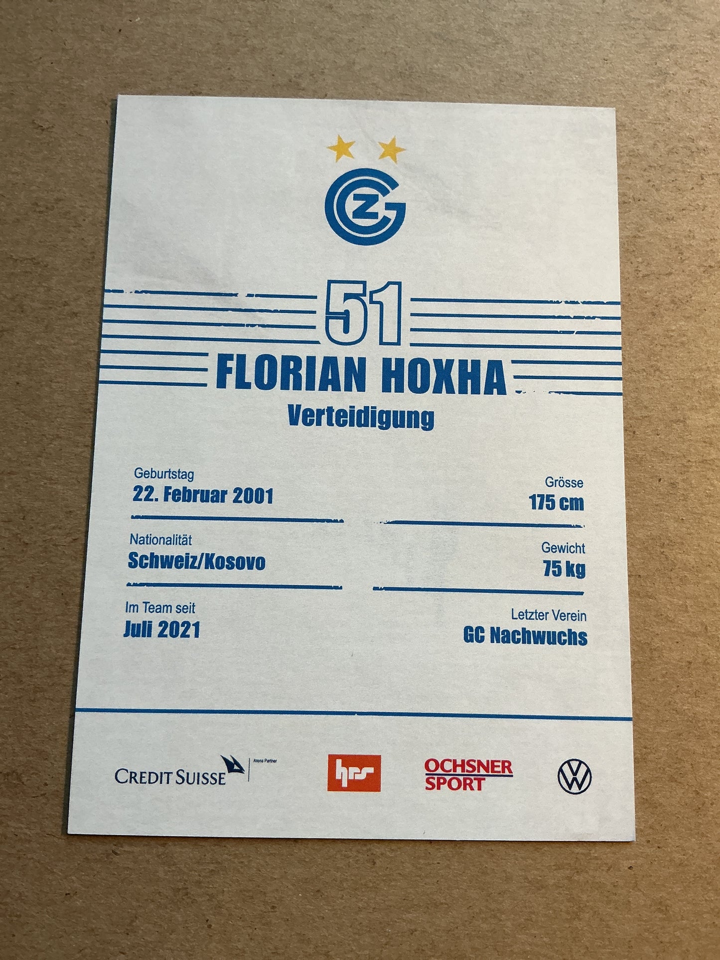 Florian Hoxha, Kosovo 🇽🇰 Grasshopper Club Zürich 2021/22 hand signed