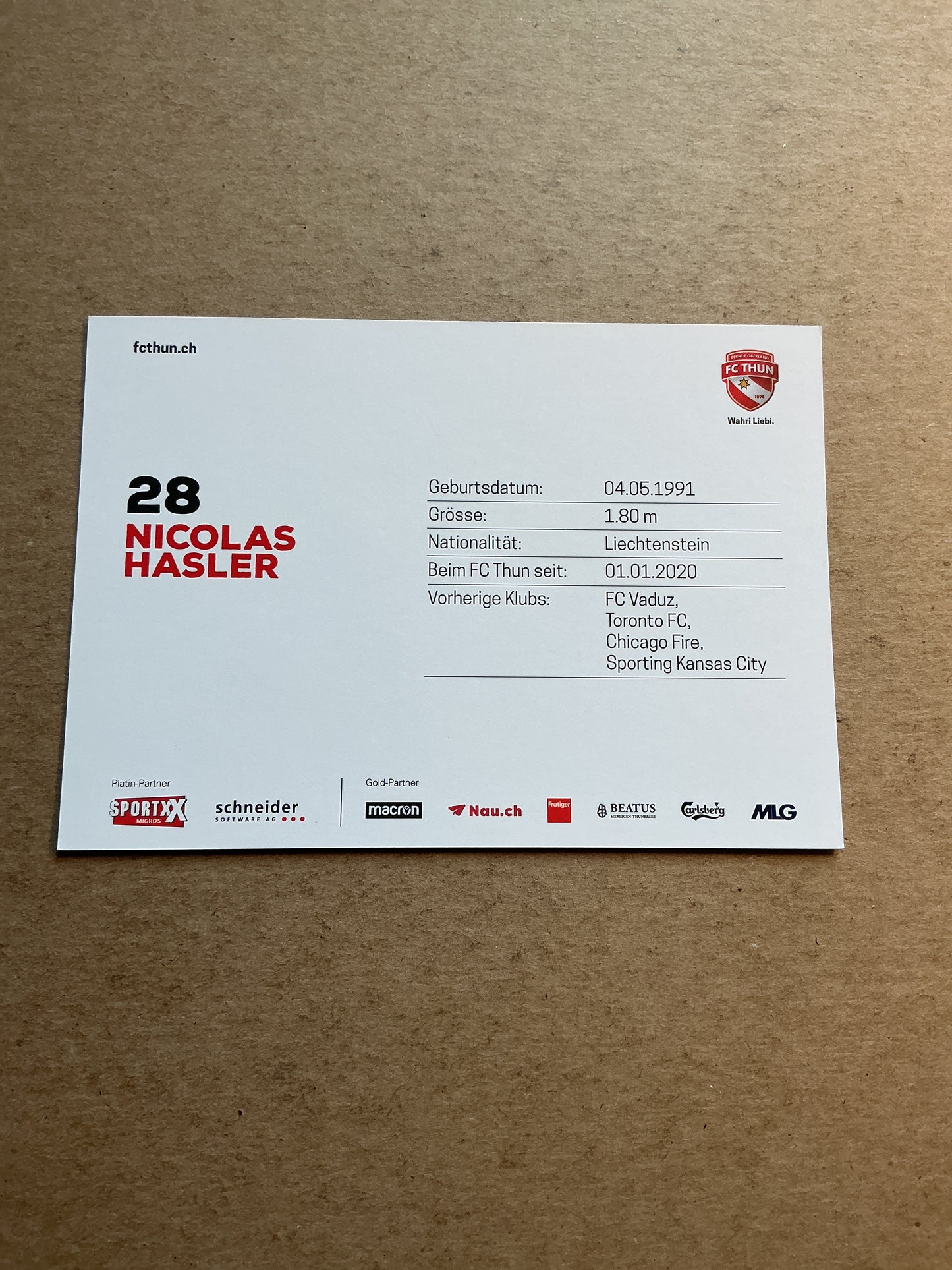 Nicolas Hasler, Liechtenstein 🇱🇮 FC Thun 2020/21 hand signed