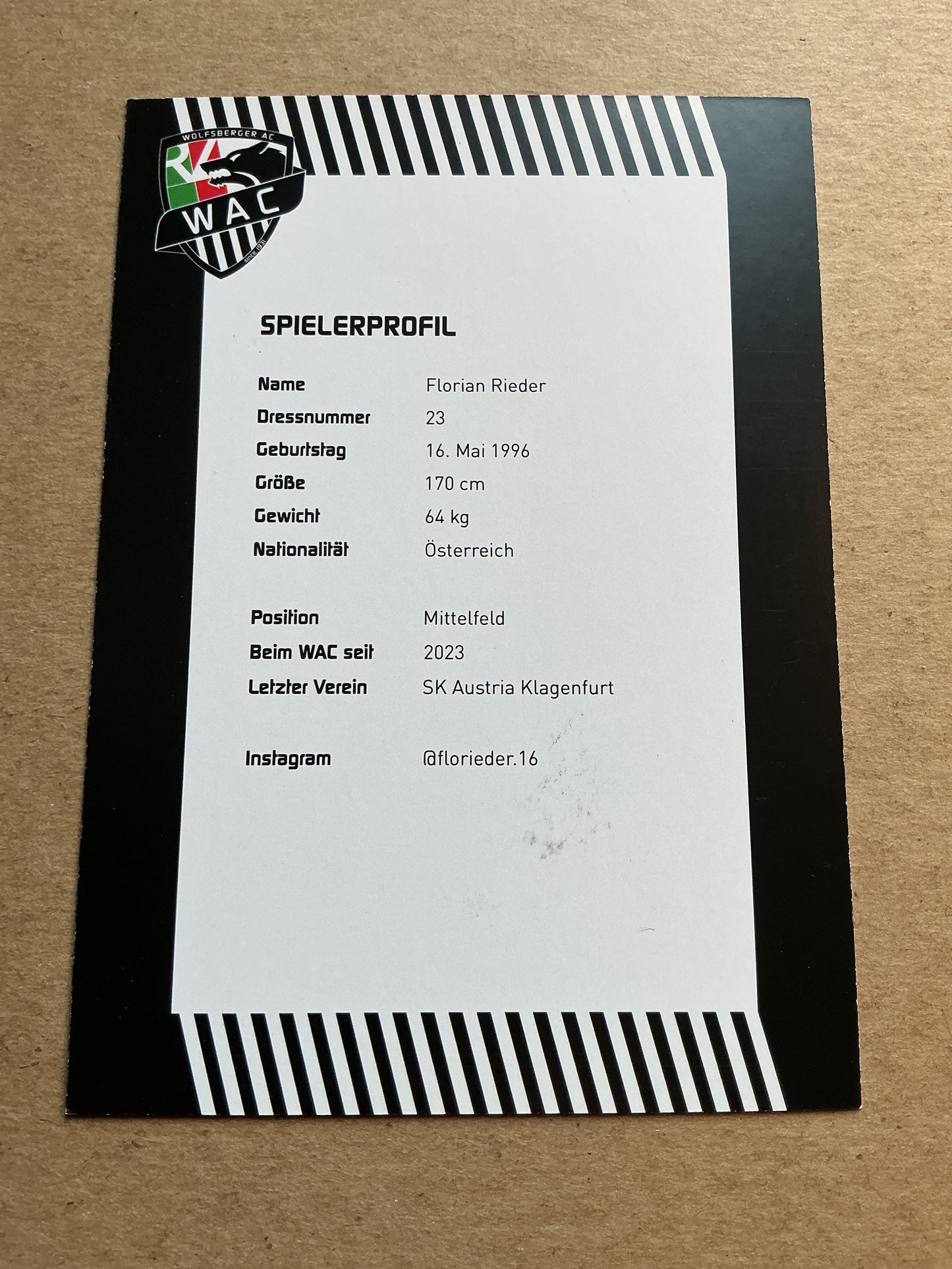 Florian Rieder, Austria 🇦🇹 Wolfsberger AC 2023/24 hand signed
