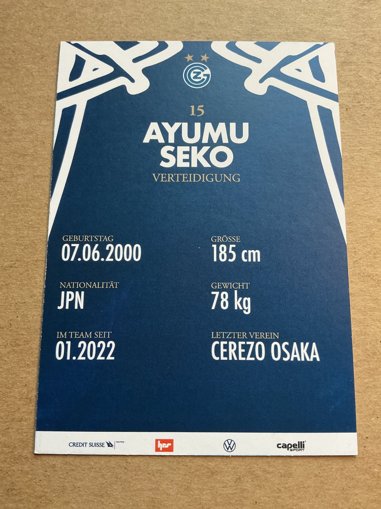 Ayumu Seko, Japan 🇯🇵 Grasshopper Club Zürich 2023/24 hand signed